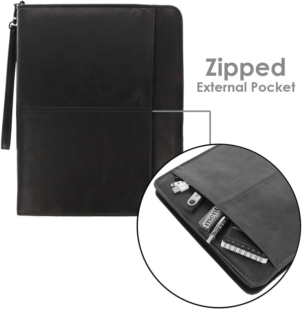 Executive Leather Folio Organiser with Anti-Shock Bubble Interior and Stash Pockets, Pouches and Card Slots