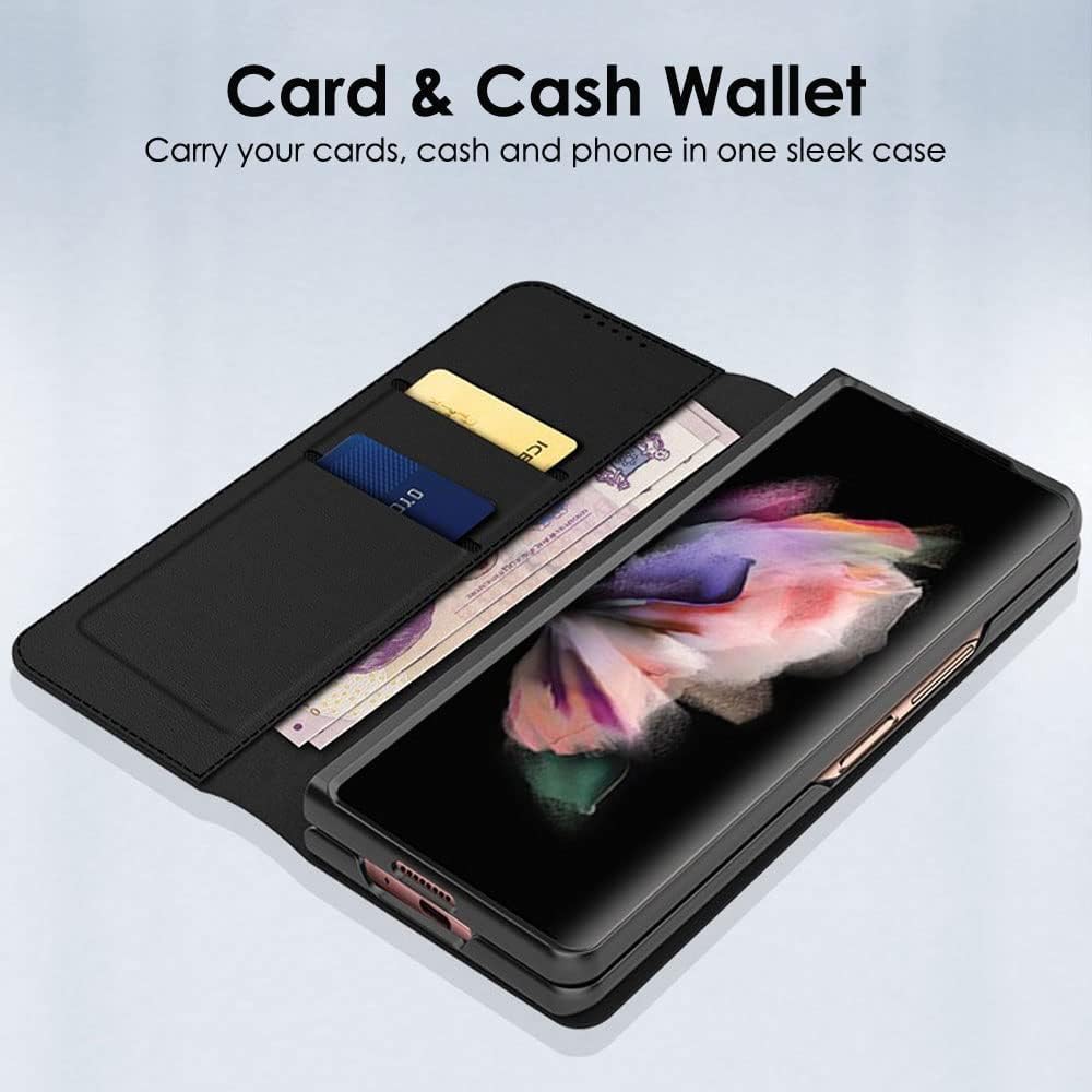 Galaxy Z Fold 5 Leather Wallet Case, Detachable Magnetic 2in1 Case with Screen Frame, Card Wallet & Stand - Black PU Leather for Samsung Z Fold 5