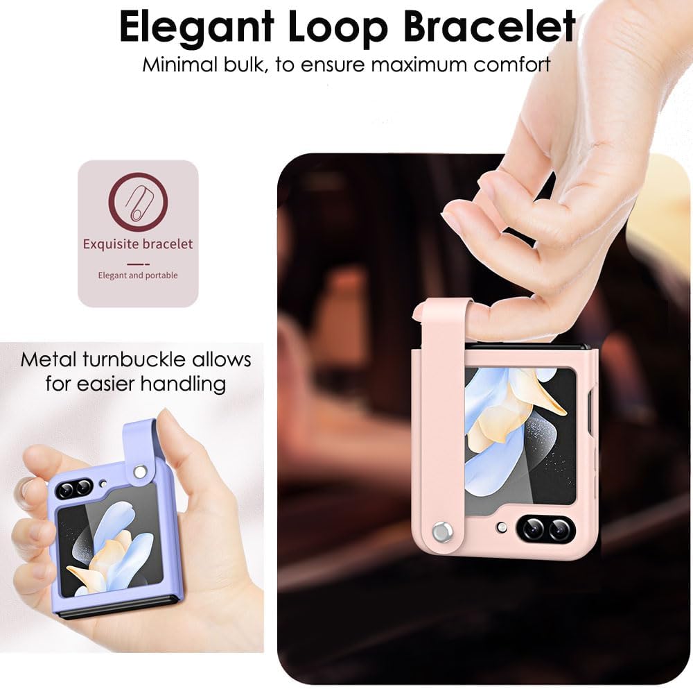 Samsung Galaxy Z Flip 5 Case, Z Flip 5 Leather Case with Leather Finger Holder, Hard PC Shockproof Case