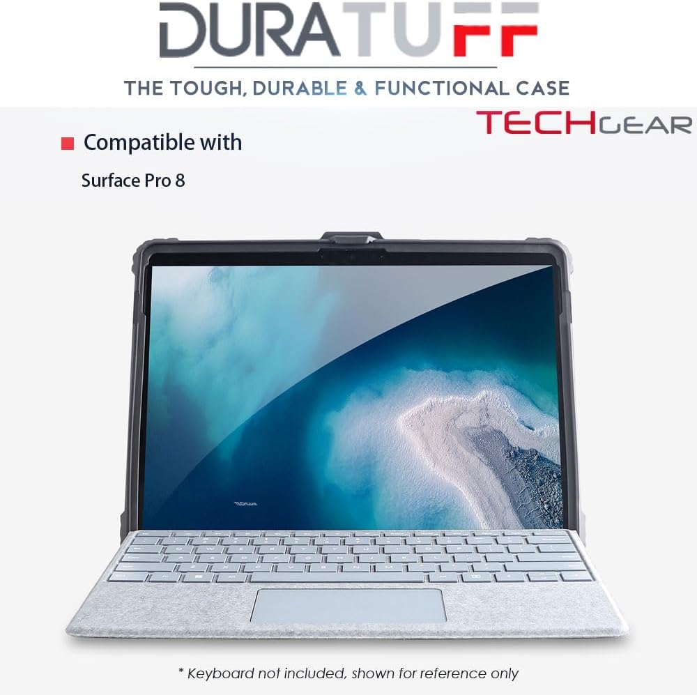 TECHGEAR DuraTUFF Case for Microsoft Surface Pro 8 – Heavy Duty Rugged Case with Hand Strap, Shoulder Strap & Stand Cover