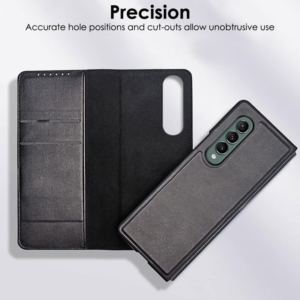 Galaxy Z Fold 5 Leather Wallet Case, Detachable Magnetic 2in1 Case with Screen Frame, Card Wallet & Stand - Black PU Leather for Samsung Z Fold 5