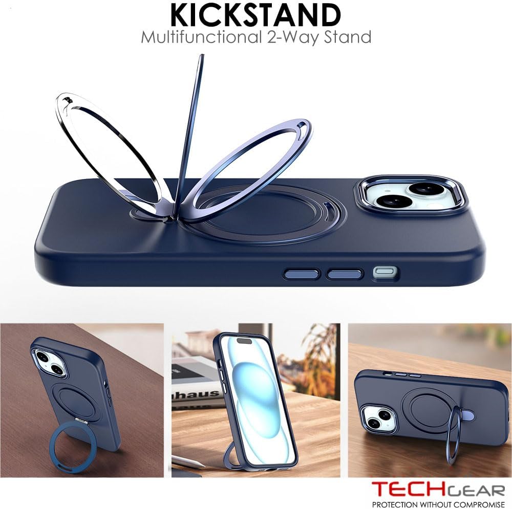 Premium Liquid Silicone Shockproof Anti-Scratch Magnetic Kickstand Case, Soft Microfibre Lining, Compatible with MagSafe Case for iPhone 15 6.1"