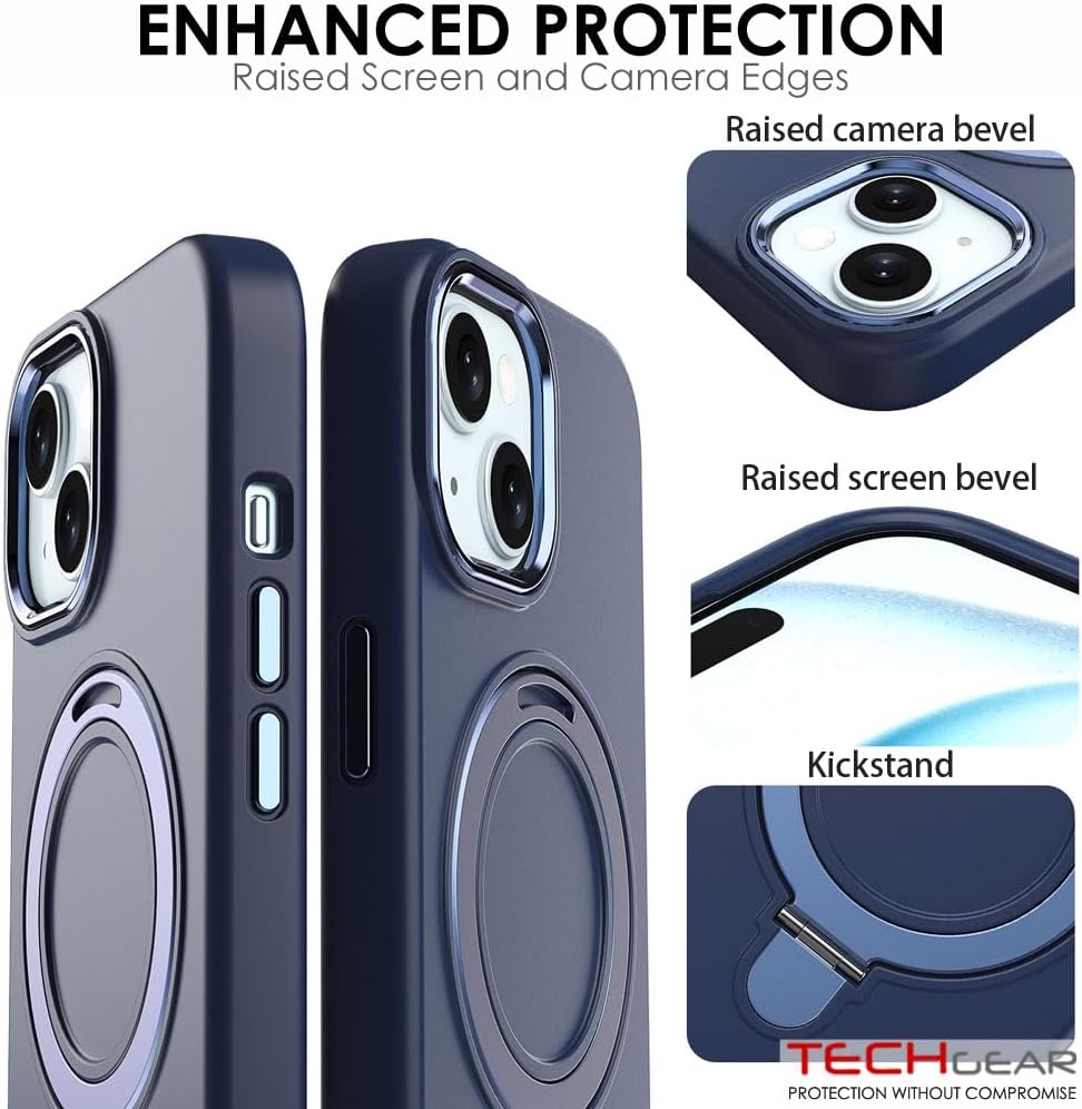 Premium Liquid Silicone Shockproof Anti-Scratch Magnetic Kickstand Case, Soft Microfibre Lining, Compatible with MagSafe Case for iPhone 15 6.1"