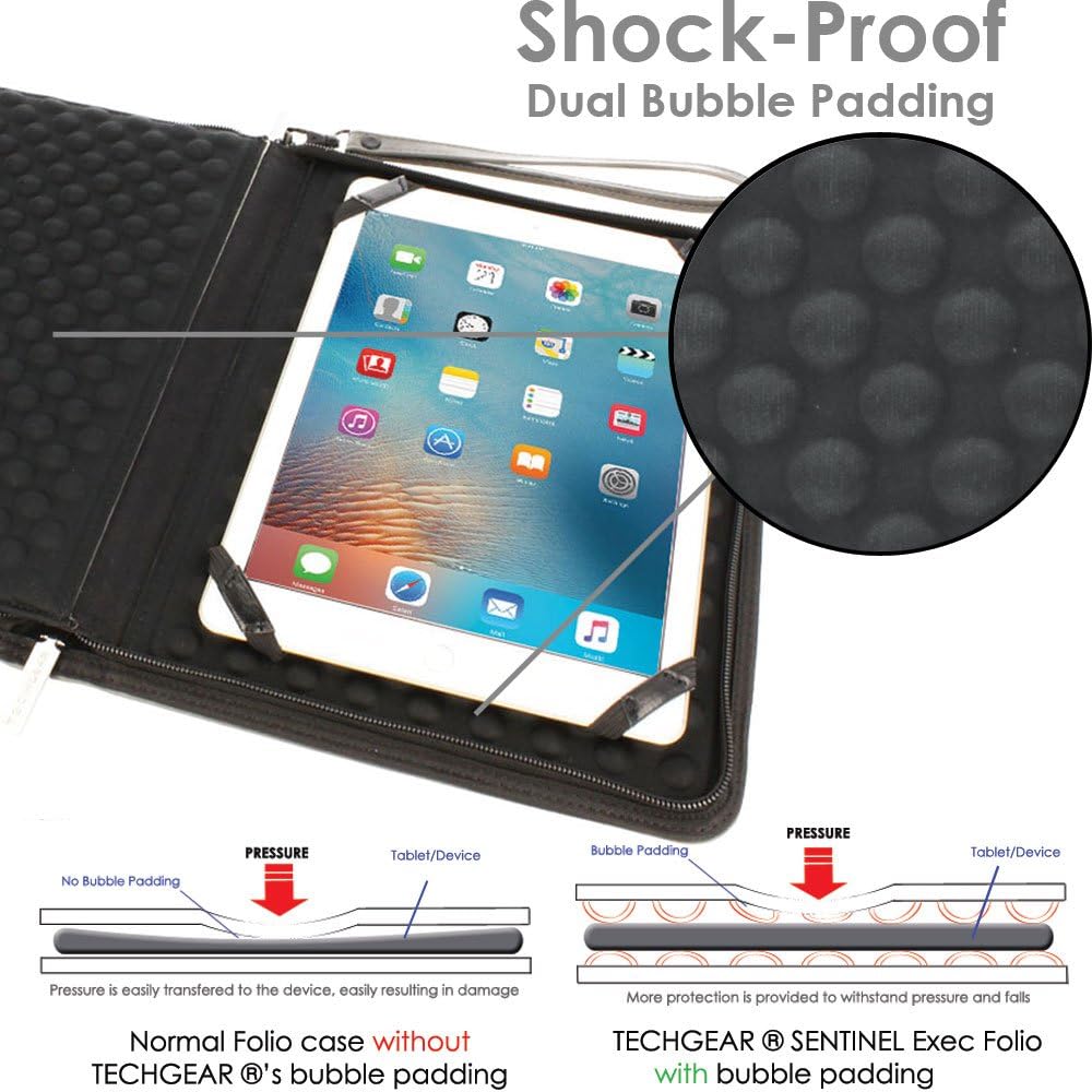 Executive Leather Folio Organiser with Anti-Shock Bubble Interior and Stash Pockets, Pouches and Card Slots