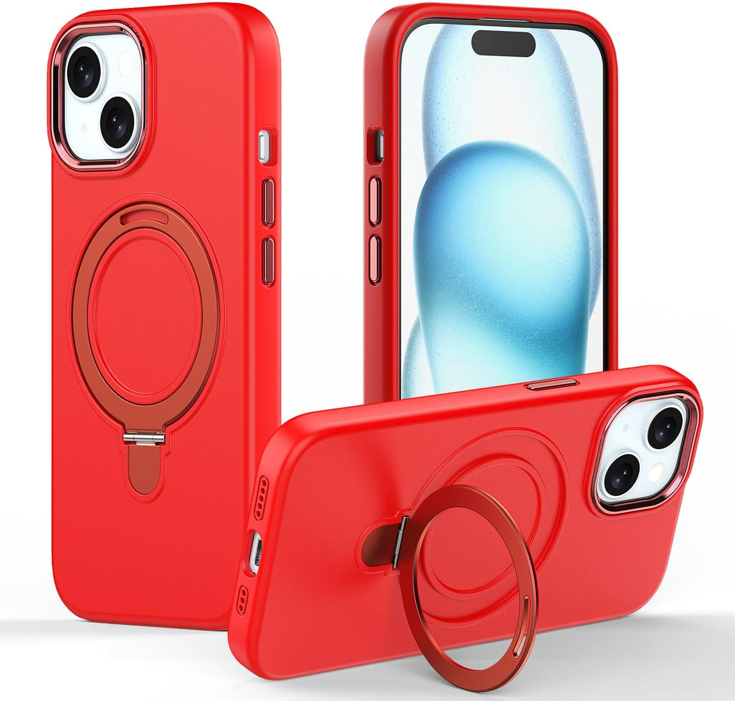 Premium Liquid Silicone Shockproof Anti-Scratch Magnetic Kickstand Case, Soft Microfibre Lining, Compatible with MagSafe Case for iPhone 15 6.1"
