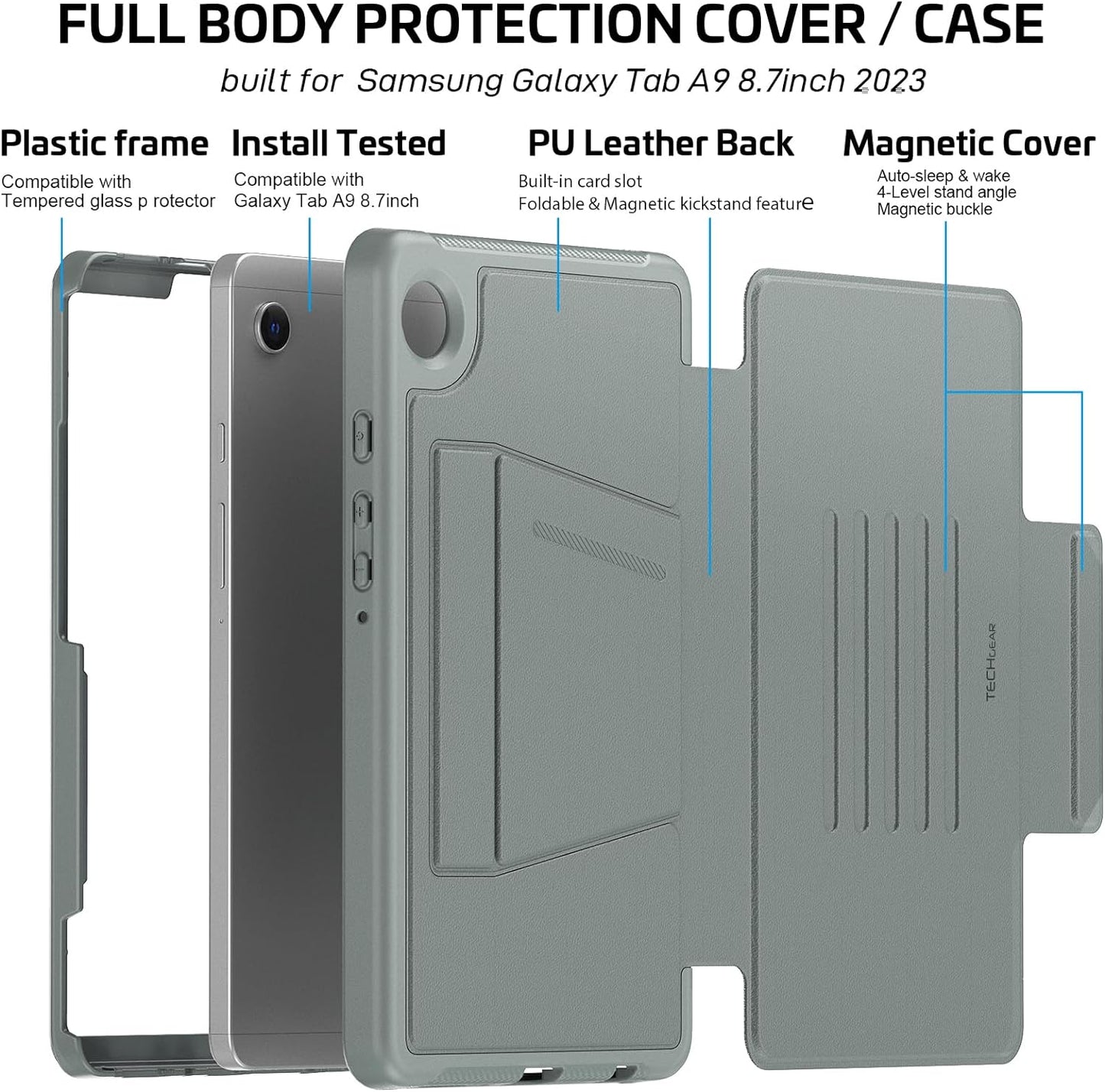 TECHGEAR Enduro Case for Samsung Galaxy Tab A11 8.7" (SM-X130 / SM-X135) - Tough 7 Rugged Magnetic Flip Case with Multi-Angle Stand, Card Slots & Trolley Compatibility