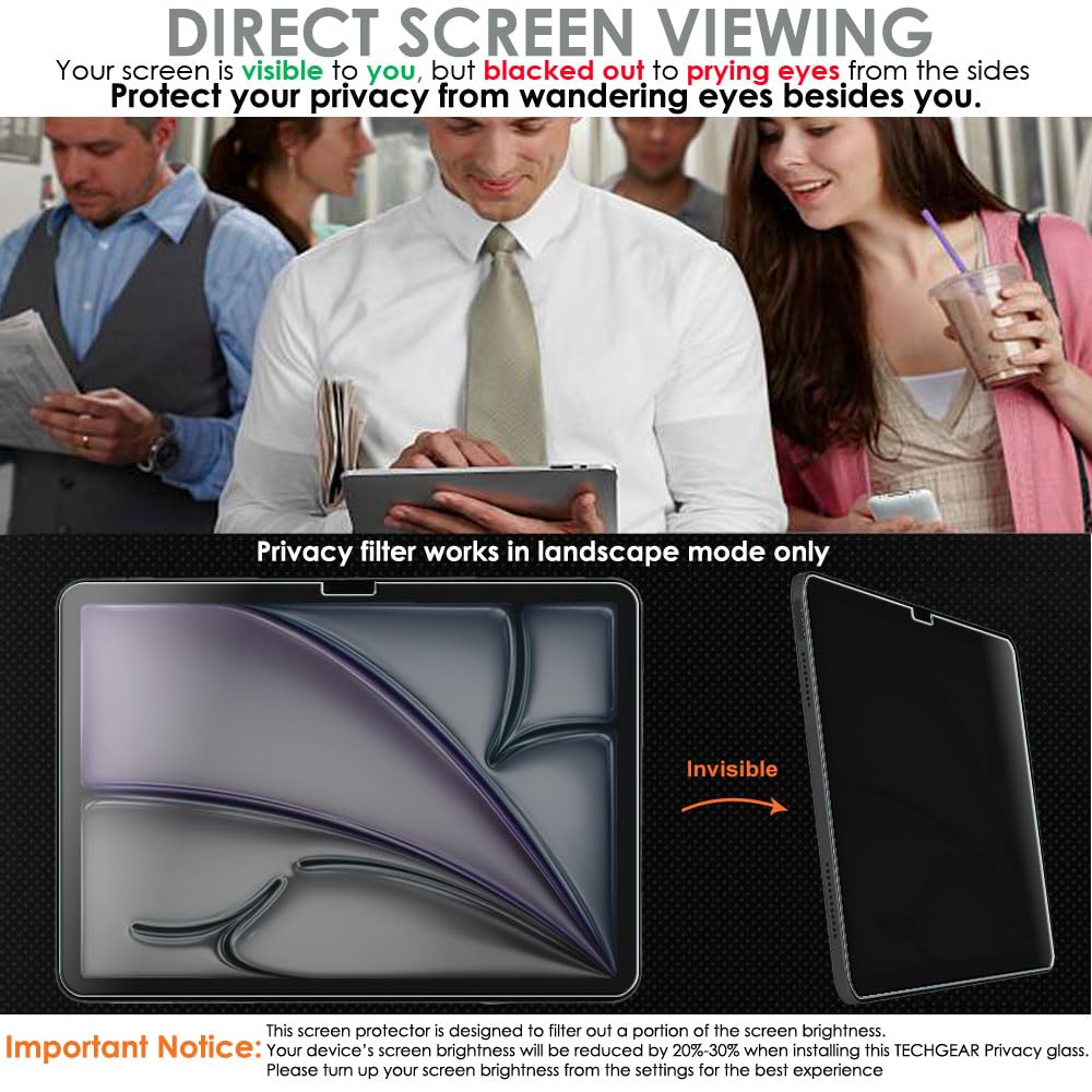 Apple iPad Air 13 inch 2025 / 2024, 7th & 6th Generation Anti Spy, Privacy Tempered Glass Screen Protectors