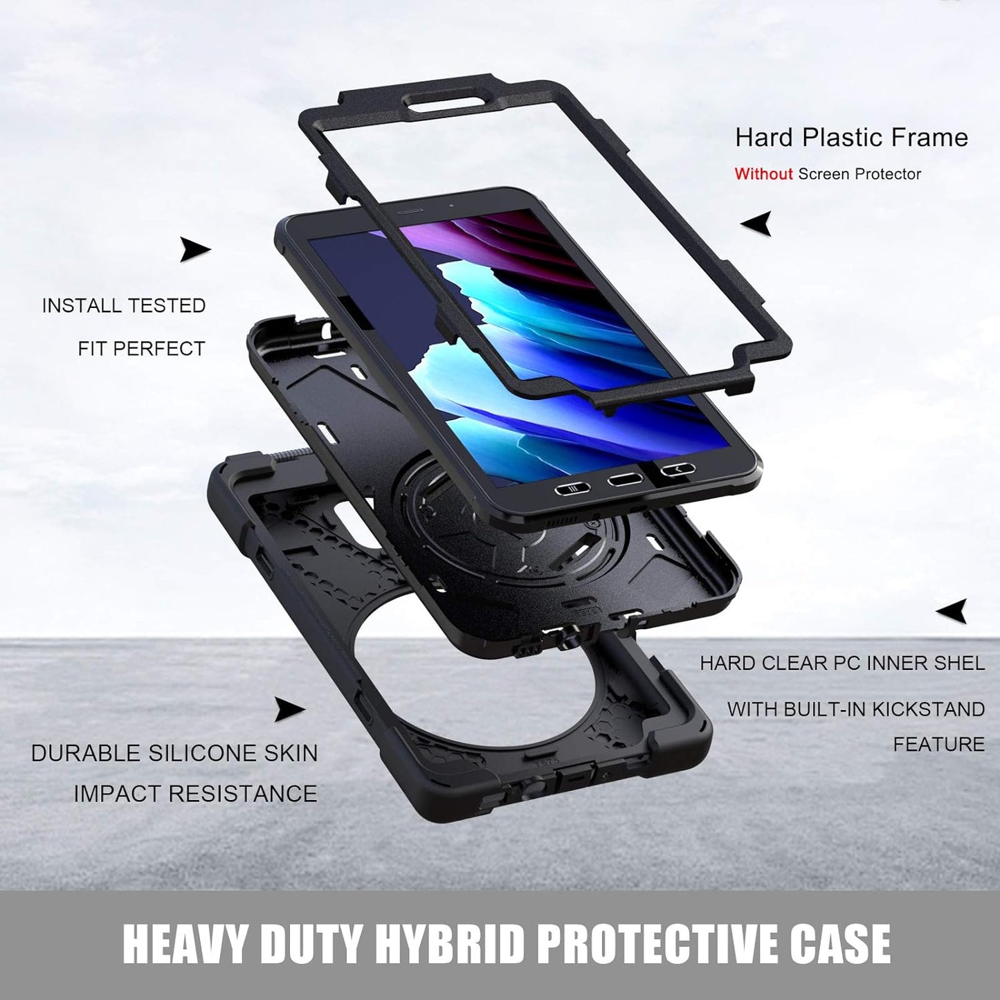 TECHGEAR X-Case fits Samsung Galaxy Tab Active 5 8.0" (SM-X306) Tough Rugged HEAVY DUTY Armour Shockproof Impact Case with 360 Rotating Stand, Hand Strap and Shoulder Strap Case - Black