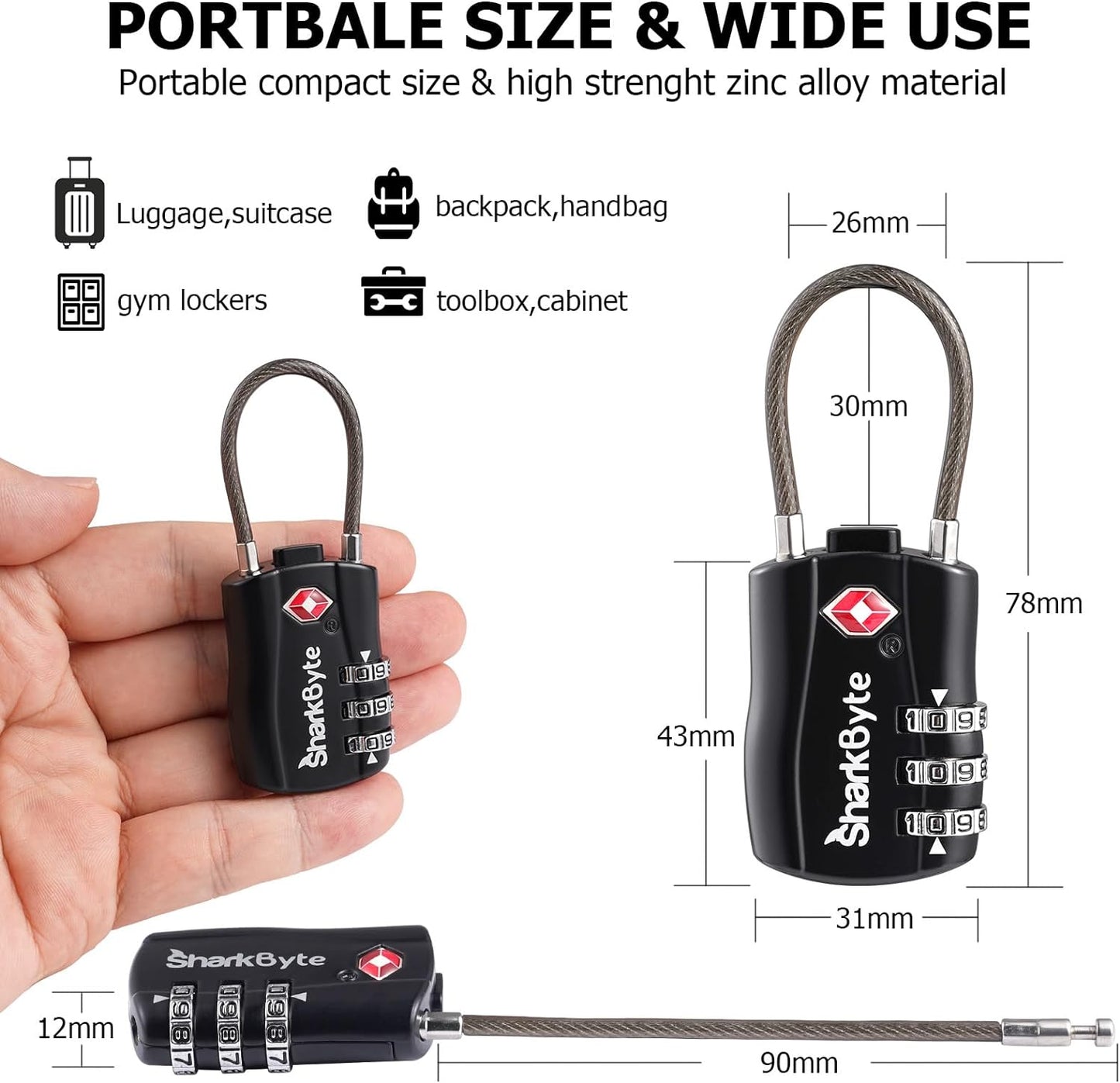 TSA Suitcase Locks 3-Dial Security Travel Combination Padlock