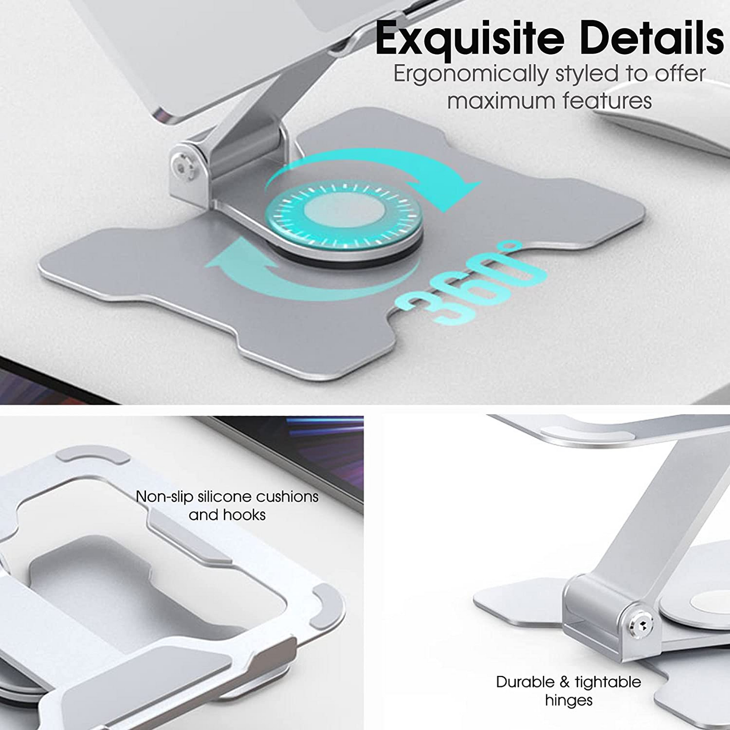 Folding Laptop Stand with 360 Rotating Base and Heat-Vent