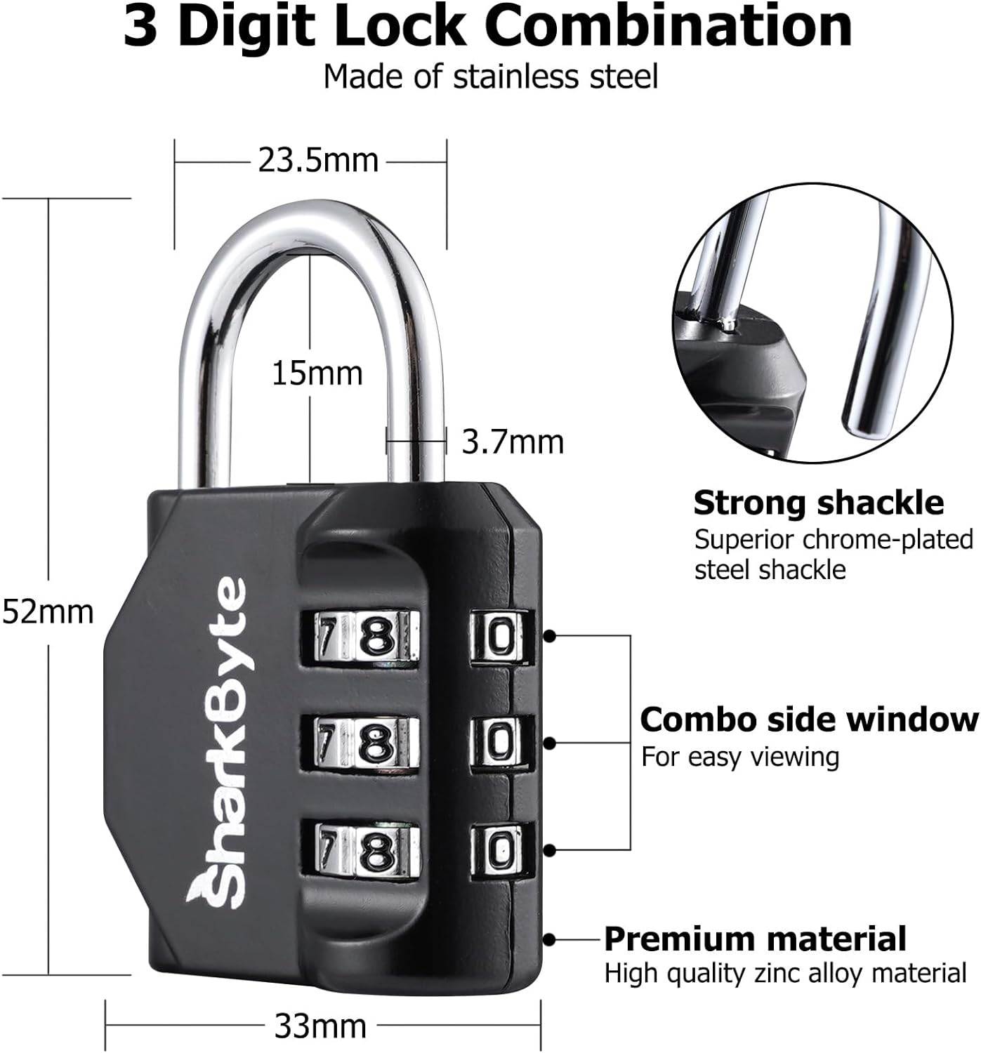 3-Dial Weatherproof Security Combination Padlock