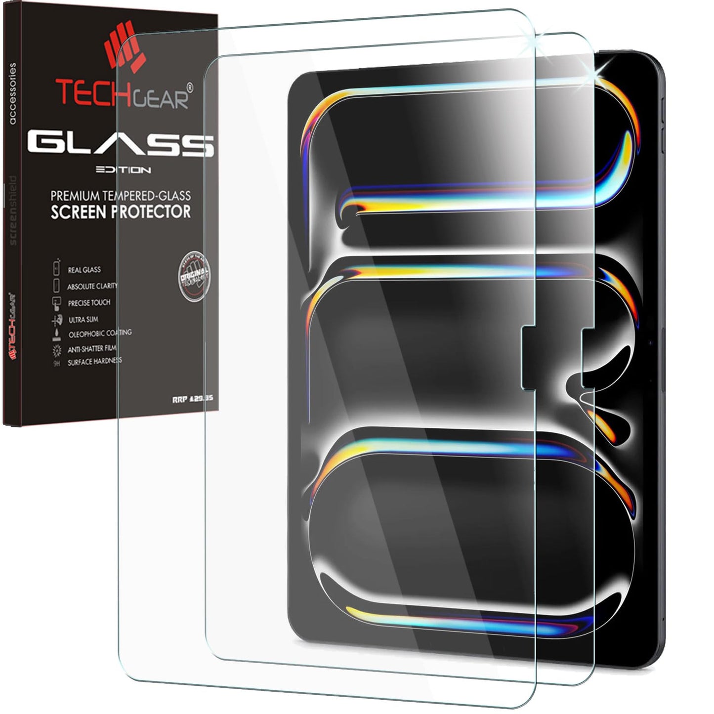 TECHGEAR Tempered Glass Screen Protector for iPad Pro 13" (2025 M5 / 2024 M4) – 1 Pack / 2 Pack / 3 Pack, HD Clear 9H Glass with Apple Pencil & Stylus Compatibility