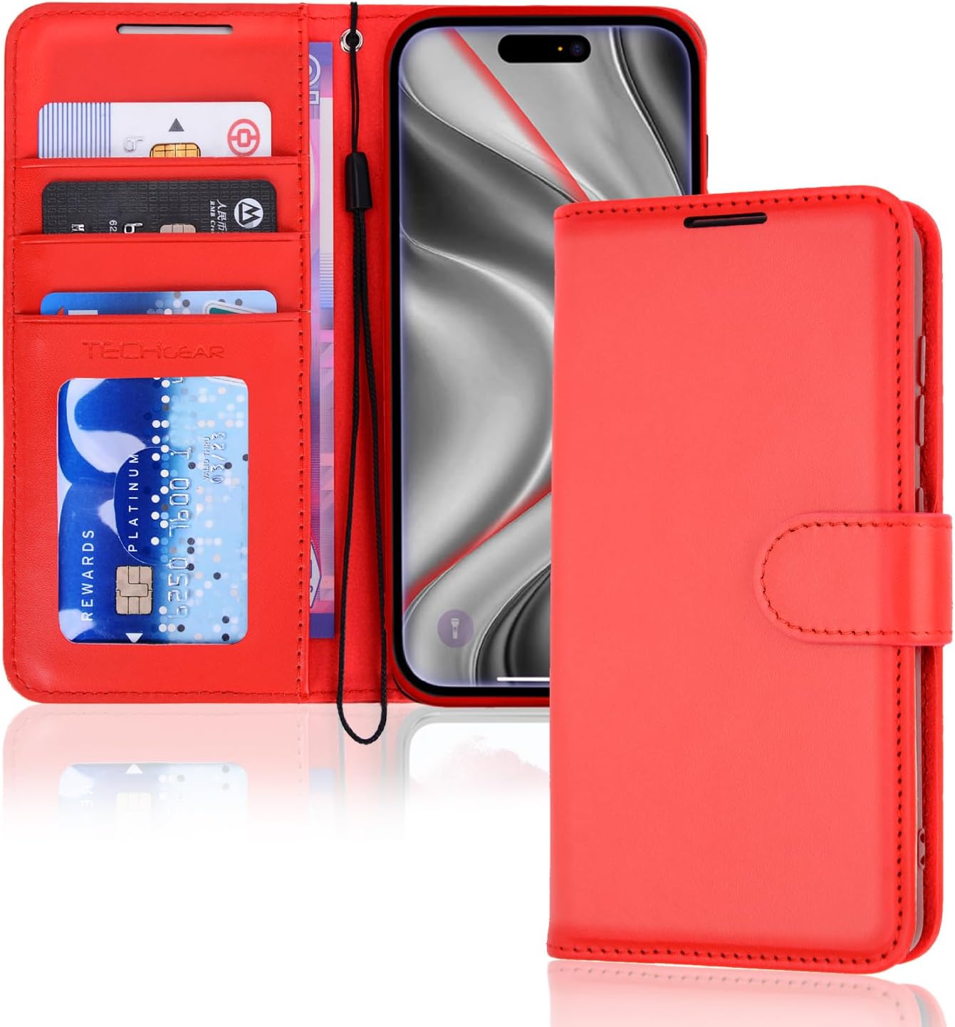 TECHGEAR Wallet Case for iPhone 18 Pro & 17 Pro | RFID Blocking Leather Flip Cover with Card Holder, Cash Pocket, Kickstand, Wrist Strap & Magnetic Closure