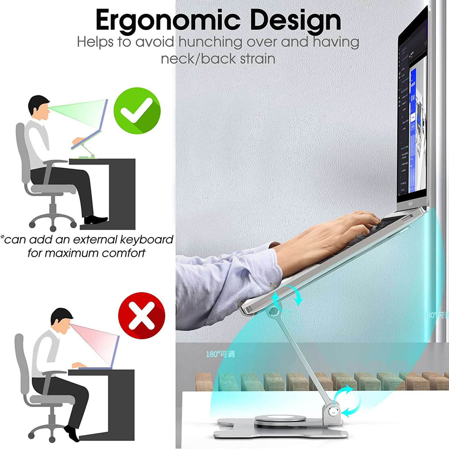 Folding Laptop Stand with 360 Rotating Base and Heat-Vent