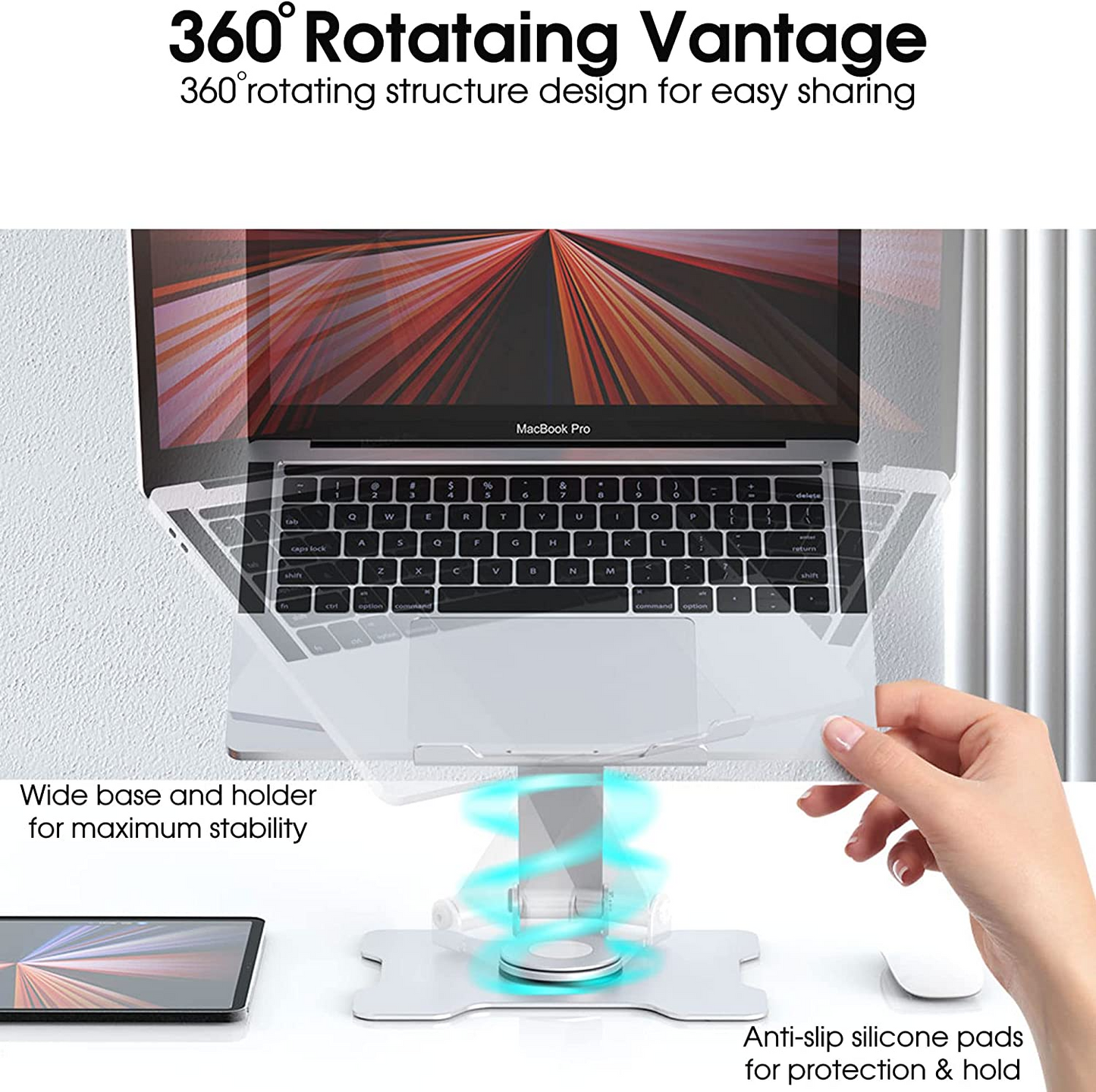 Folding Laptop Stand with 360 Rotating Base and Heat-Vent