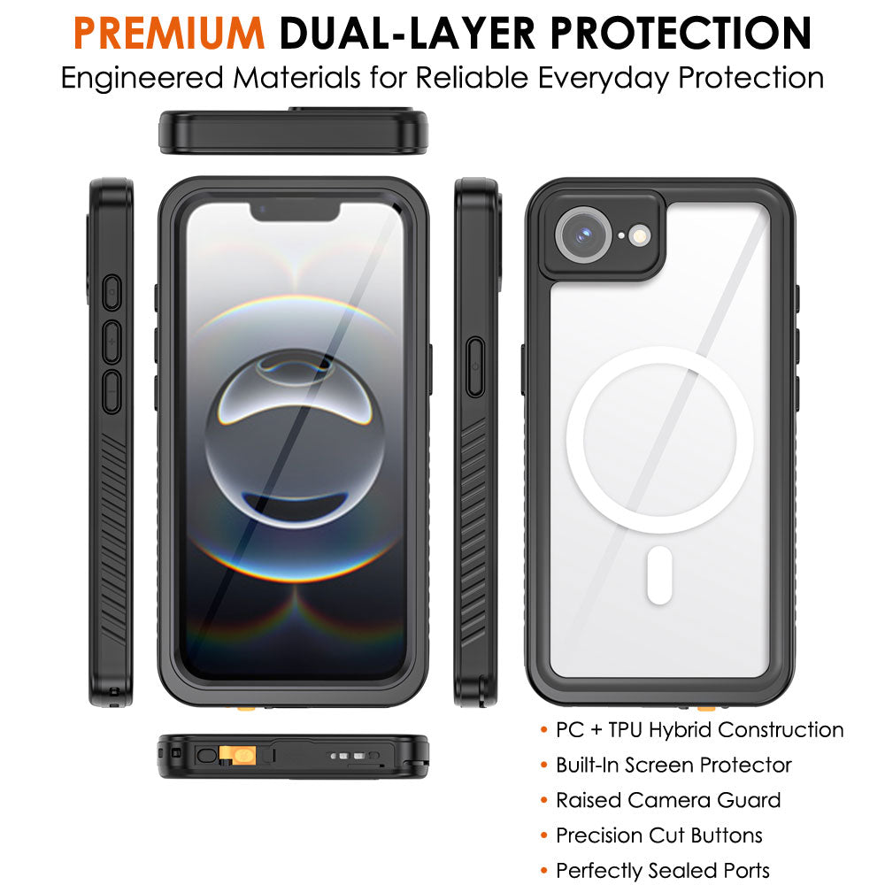 TECHGEAR Waterproof Magnetic Case for iPhone 16e 6.1" – IP68 Shockproof 360° Full Body Sealed Cover with Built-In Screen Protector