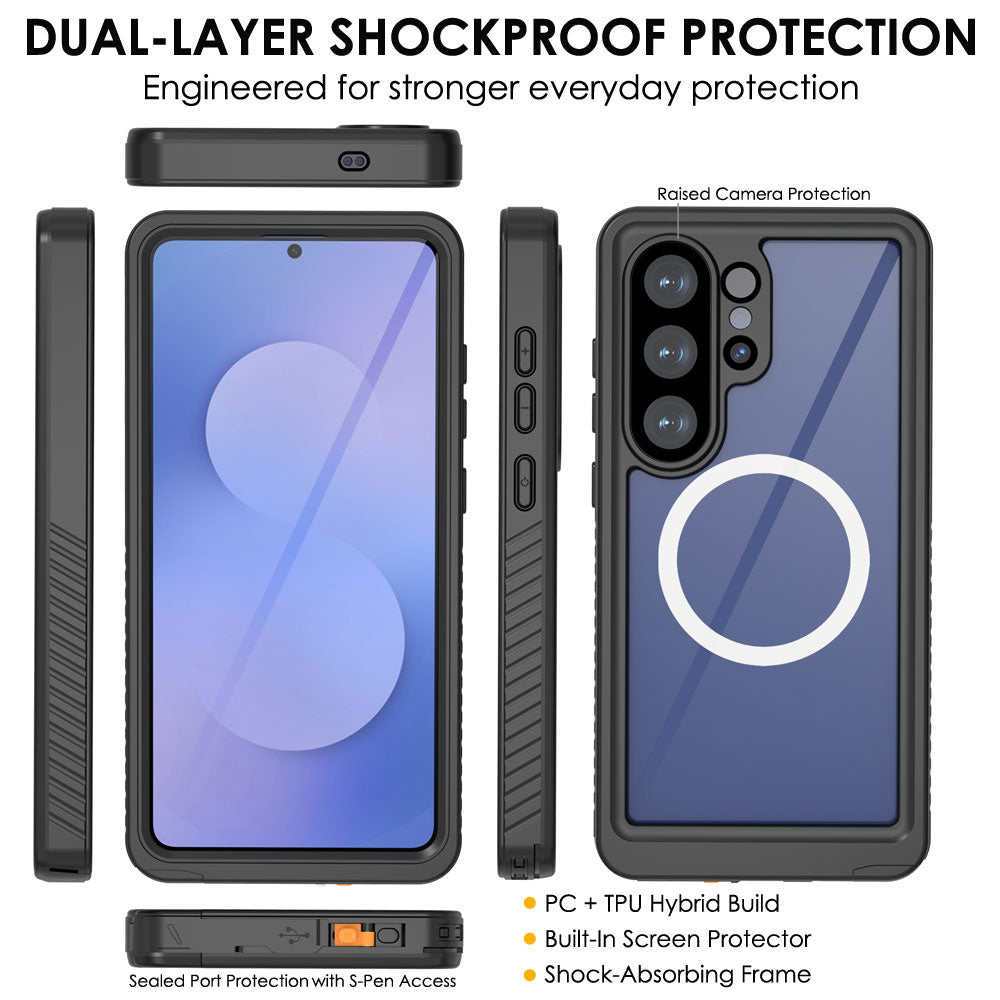 TECHGEAR Waterproof Magnetic Case for Samsung Galaxy S26 Ultra – IP68 Shockproof 360° Full Body Sealed Cover with Built-In Screen Protector