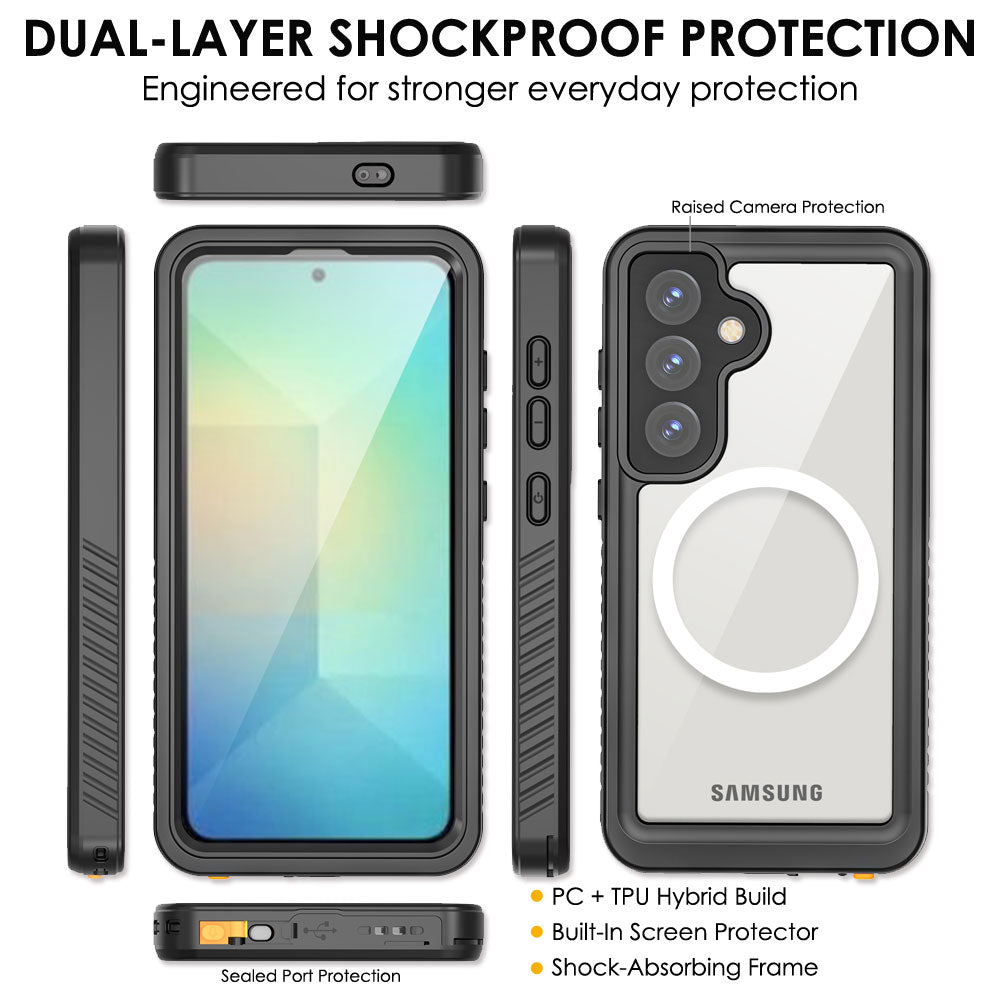 TECHGEAR Waterproof Magnetic Case for Samsung Galaxy S25 Plus (S25+) – IP68 Shockproof 360° Full Body Sealed Cover with Built-In Screen Protector