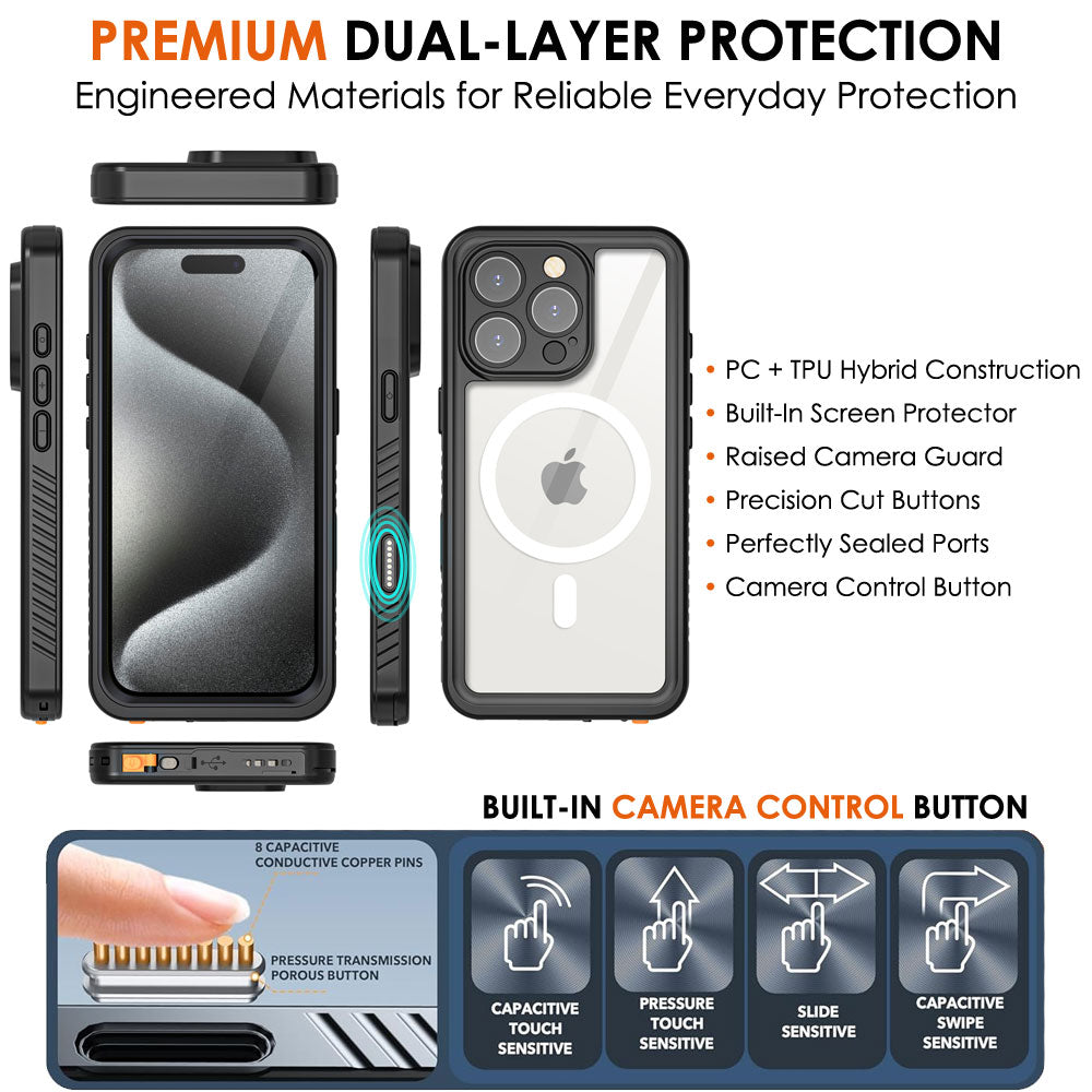 TECHGEAR Waterproof MagSafe Charging Case for iPhone 16 Pro 6.3" – IP68 Shockproof 360° Full Body Sealed Cover with Built-In Screen Protector