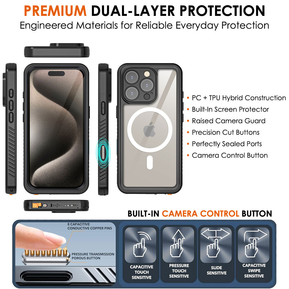 TECHGEAR Waterproof MagSafe Charging Case for iPhone 17 6.3" – IP68 Shockproof 360° Full Body Sealed Cover with Built-In Screen Protector