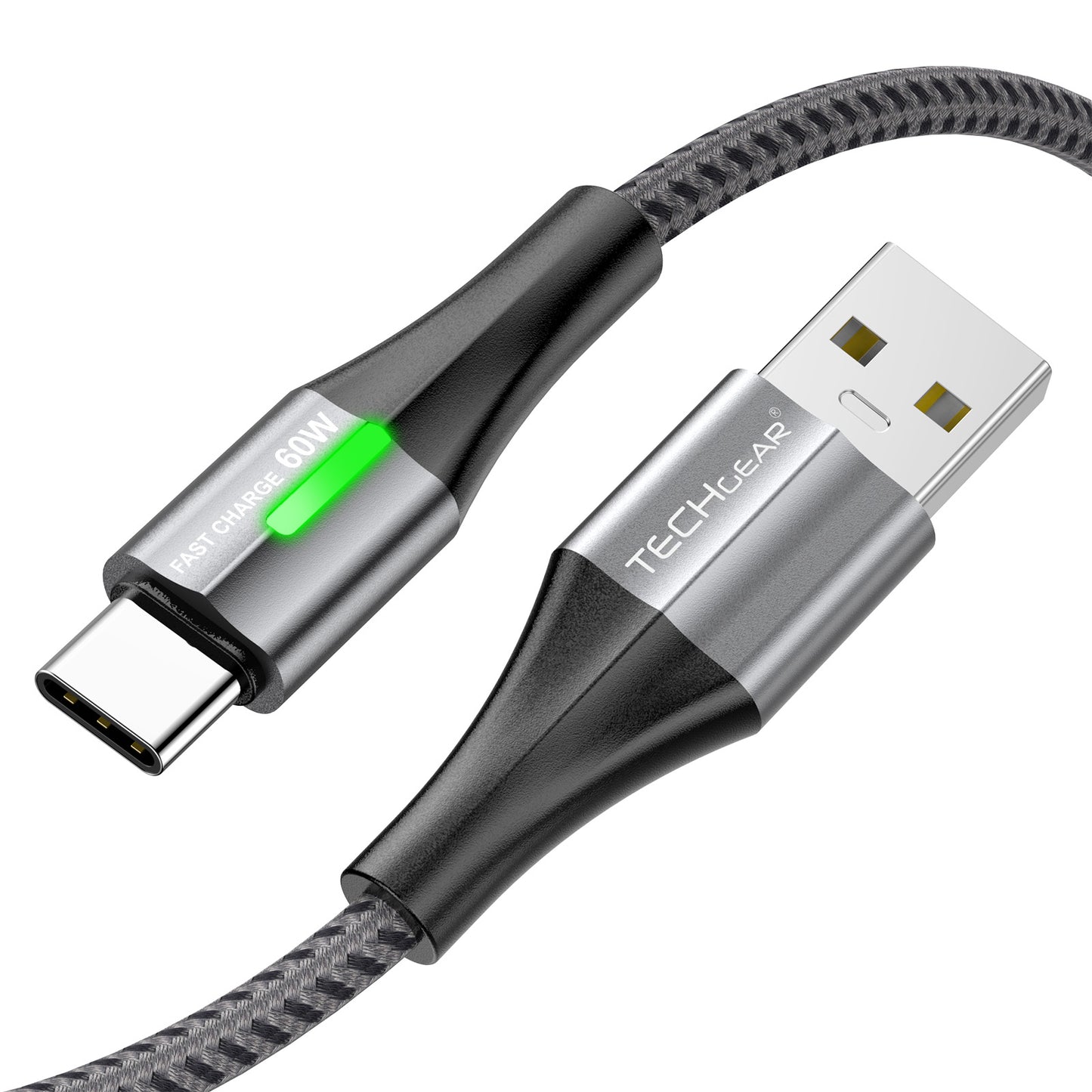 TECHGEAR 60 W USB-A to USB-C Fast Charging Cable with LED Light – 3A QC 3.0, Nylon Braided, 0.3 m | 1 m | 2 m | 3 m | 2 Pack | 3 Pack