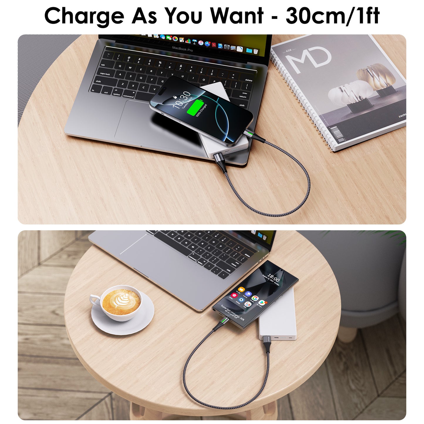 TECHGEAR 60 W USB-A to USB-C Fast Charging Cable with LED Light – 3A QC 3.0, Nylon Braided, 0.3 m | 1 m | 2 m | 3 m | 2 Pack | 3 Pack