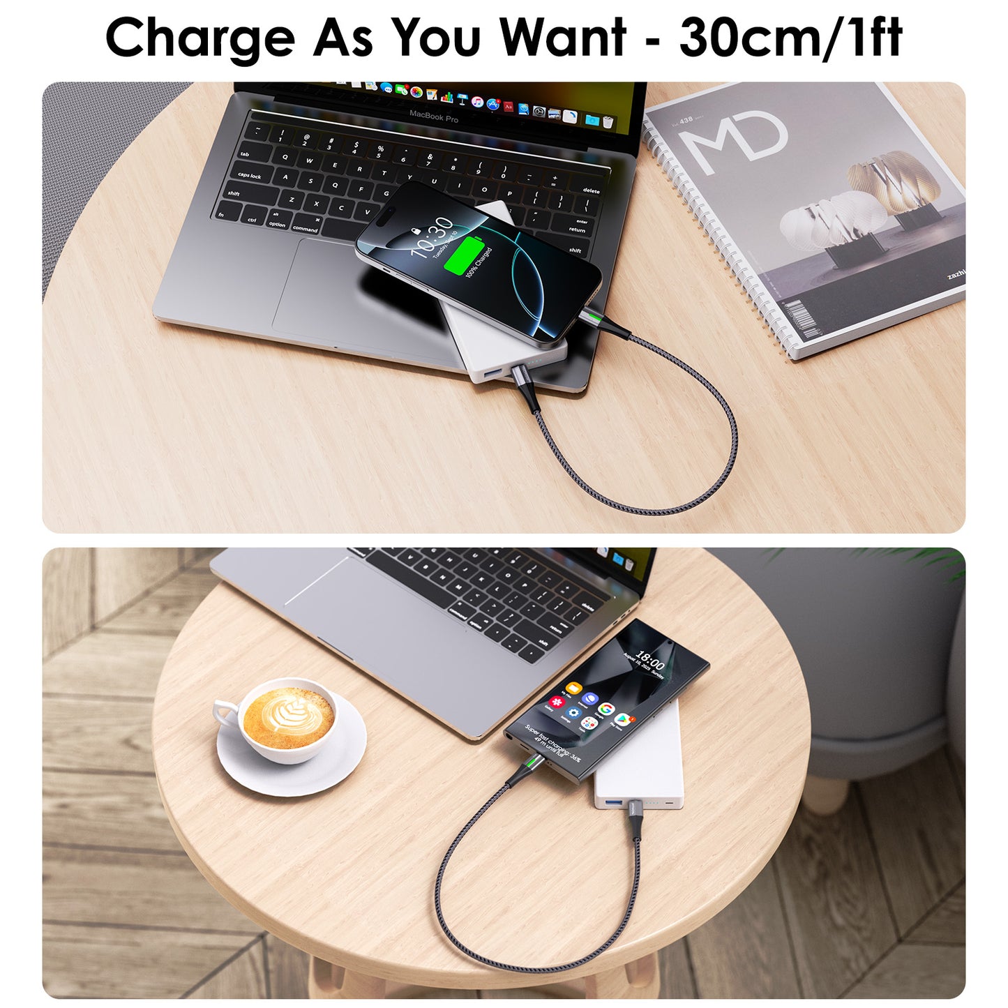 TECHGEAR 100 W USB-C to USB-C Fast Charging Cable with LED Power Display – PD 3.0 / QC 4.0 E-Marker, Nylon Braided – 0.3 m | 1 m | 2 m | 3 m | 2 Pack | 3 Pack