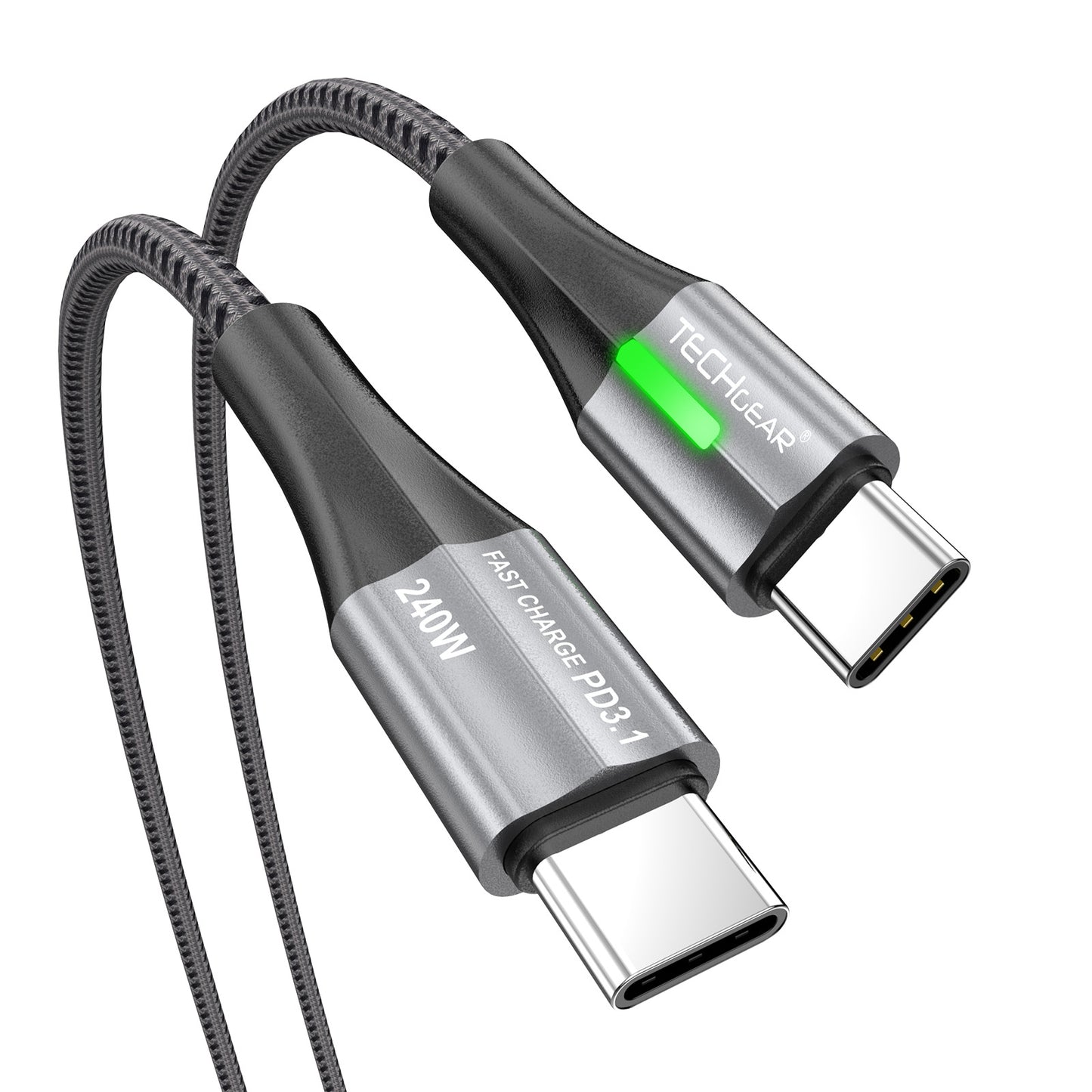 TECHGEAR 240 W USB-C to USB-C Super Fast Charging Cable with LED Light – PD 3.1 / 48 V 5 A, E-Marker, Nylon Braided – 0.3 m | 1 m | 2 m | 3 m | 2 Pack | 3 Pack