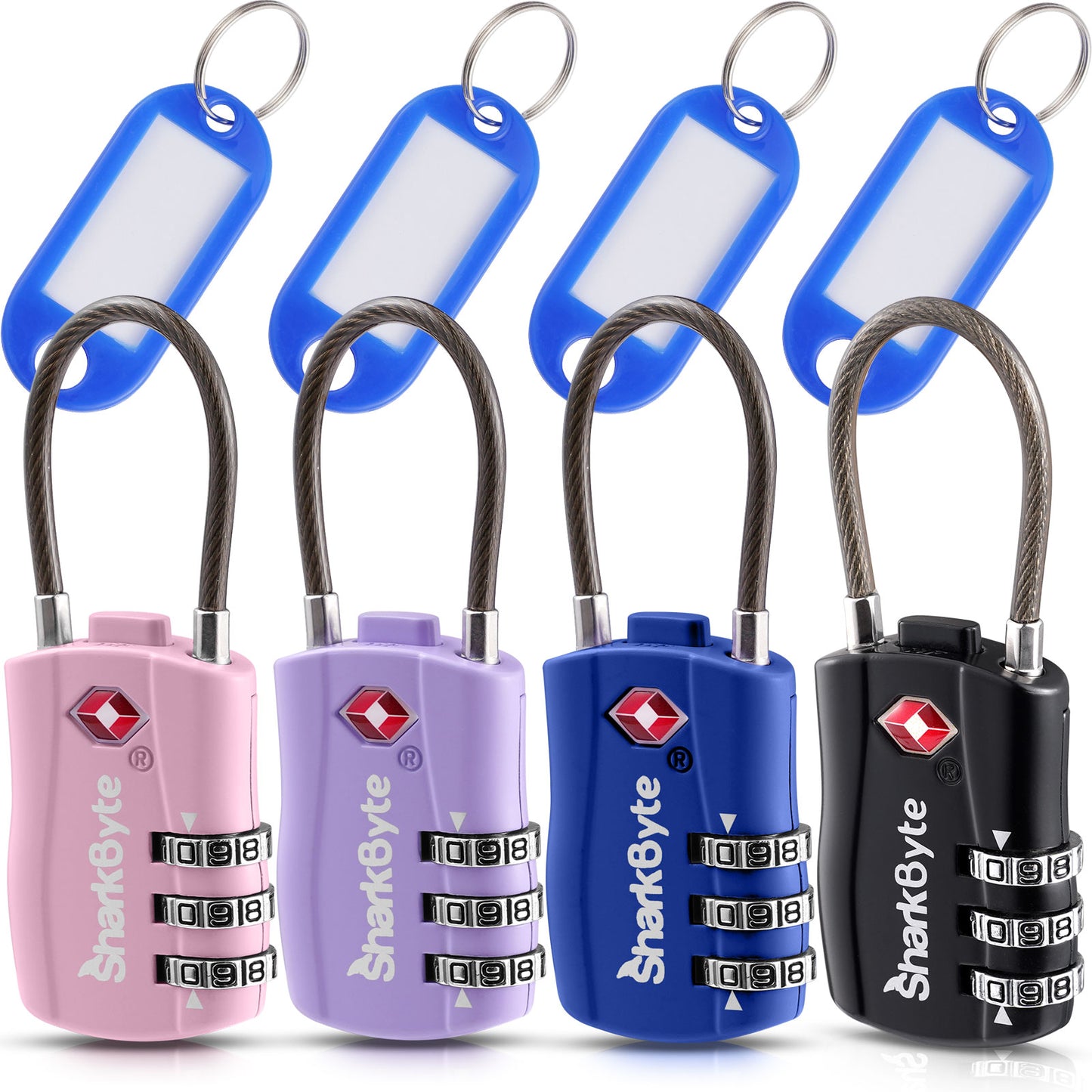 SharkByte TSA Suitcase Locks – 3-Dial Combination Cable Wire Travel Padlock for Luggage, Suitcases, Backpacks, Gym Lockers & Travel Bags (1 / 2 / 3 / 4 Pack)