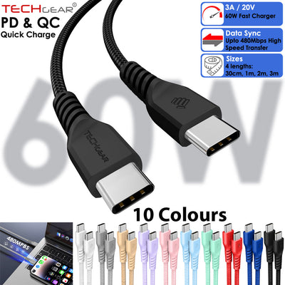 60W Strong Braided USB-C to USB-C Charging & Sync Cable for Mobiles, iPads, Tablets, Gaming, Drones and other devices