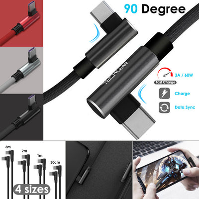 90 Degree Right Angle USB C to USB C Cable Sync & Fast Charge Cable