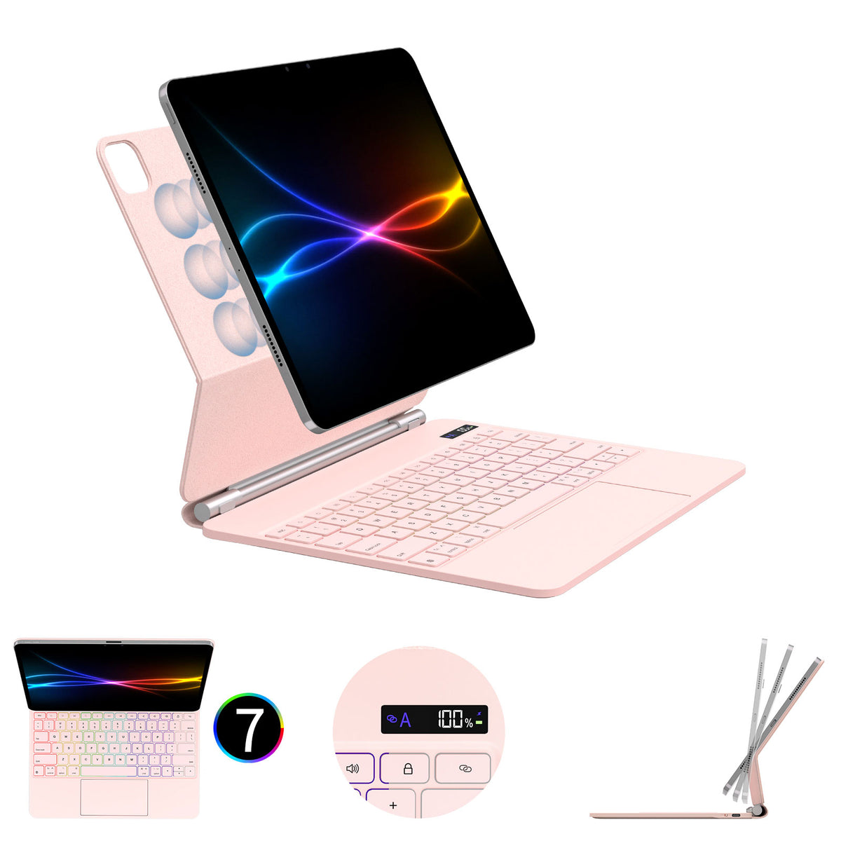 TECHGEAR Magic Keyboard Case for iPad Air 13-inch (2026 M4 / 2025 M3 / 2024 M2) & iPad Pro 12.9 (3rd–6th Gen 2018–2022) Magnetic Floating Stand Keyboard with Trackpad & 7-Color Backlight – Laptop Style Productivity Case