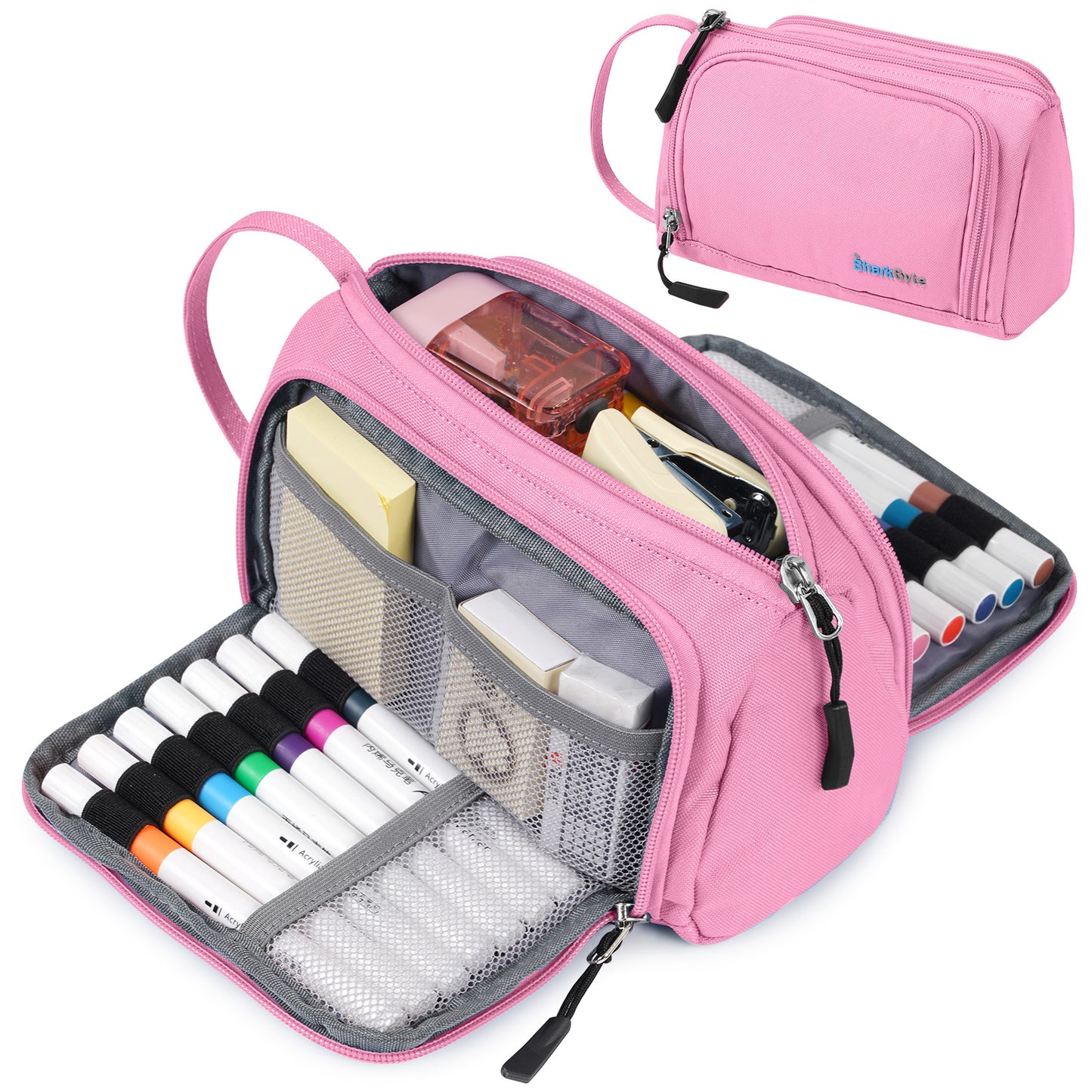 SharkByte Large Pencil Case – Big Capacity Recycled Fabric Stationery Organizer with Handle for School, College, Office & Travel (Available in 11 Colours)