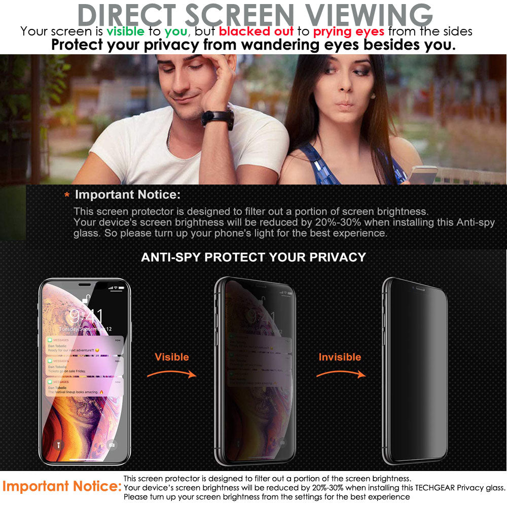 TECHGEAR Privacy Tempered Glass Screen Protector for Samsung Galaxy S26 Plus 5G - Anti Spy 3D Full Coverage, 9H Scratch Resistant, Fingerprint Compatible (1 Pack / 2 Pack)