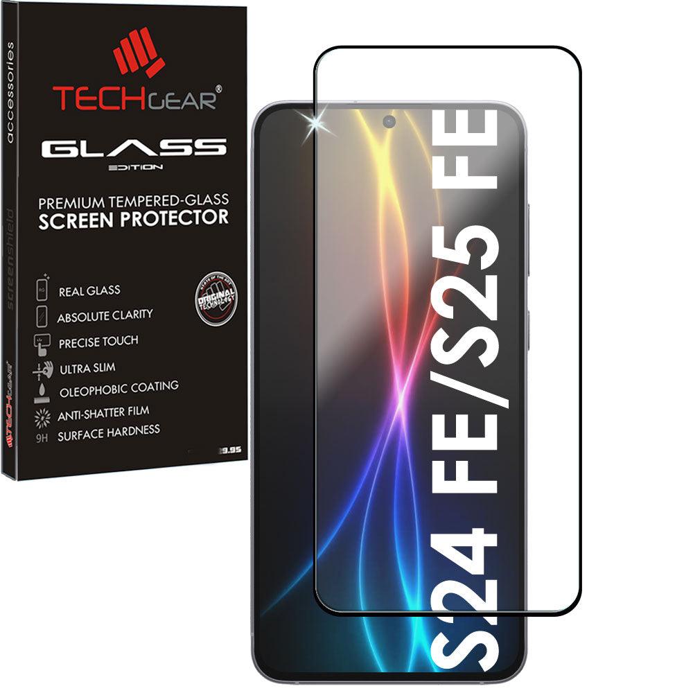 TECHGEAR Full Glass Screen Protector for Samsung Galaxy S25 FE (2025) & S24 FE (2024) – 3D Full Coverage Tempered Glass, Finger ID Compatible, Easy-Clean Surface – 1 Pack / 2 Pack