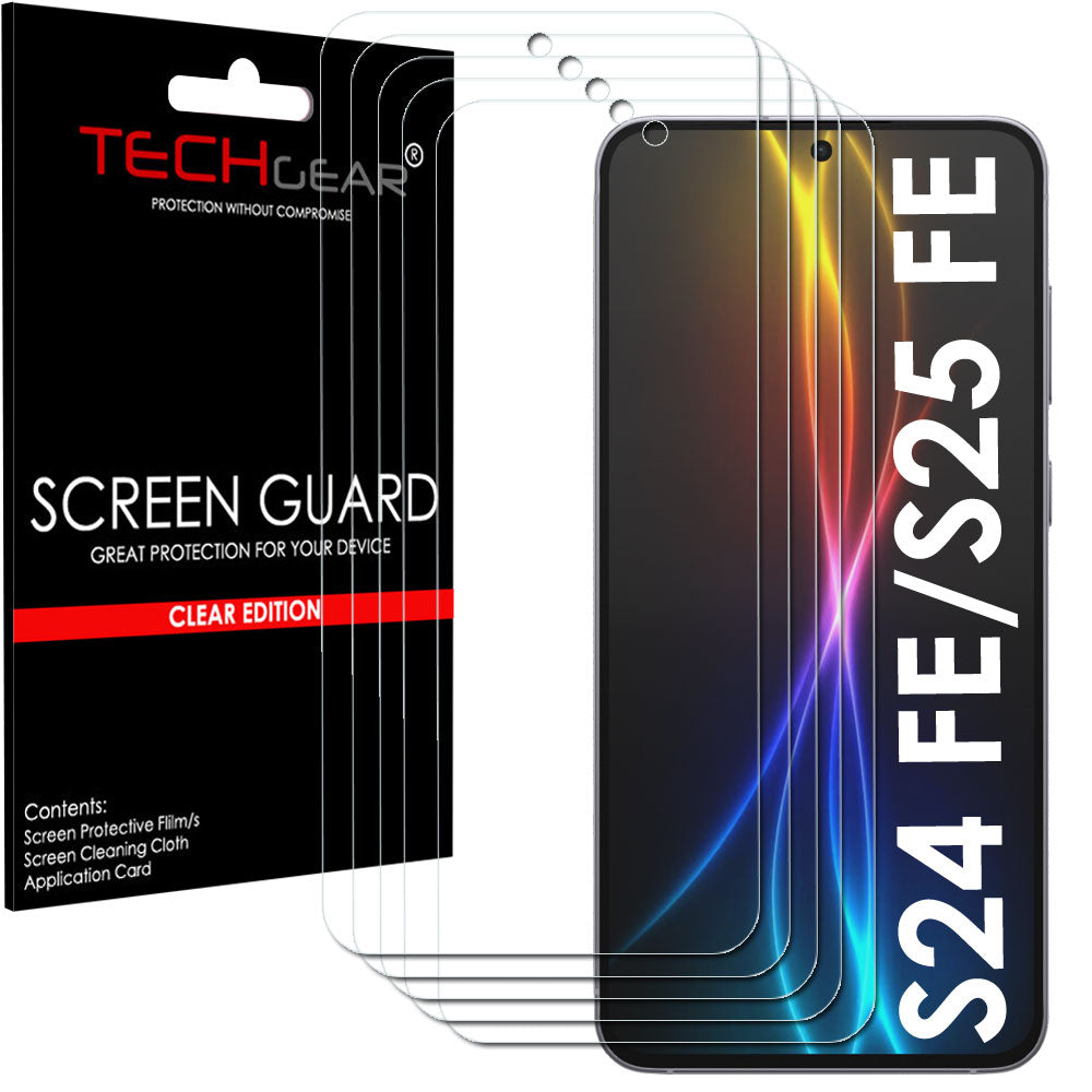 TECHGEAR Clear Screen Protector for Samsung Galaxy S25 FE & S24 FE – Ultra Clear PET Film with Easy-Clean Surface – 3 Pack / 5 Pack