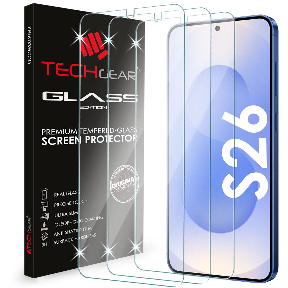 TECHGEAR Tempered Glass Screen Protector for Samsung Galaxy S26 5G - 9H Toughened Glass, Crystal Clear Display, Easy-Clean Surface, Case Friendly (1 Pack / 2 Pack / 3 Pack)