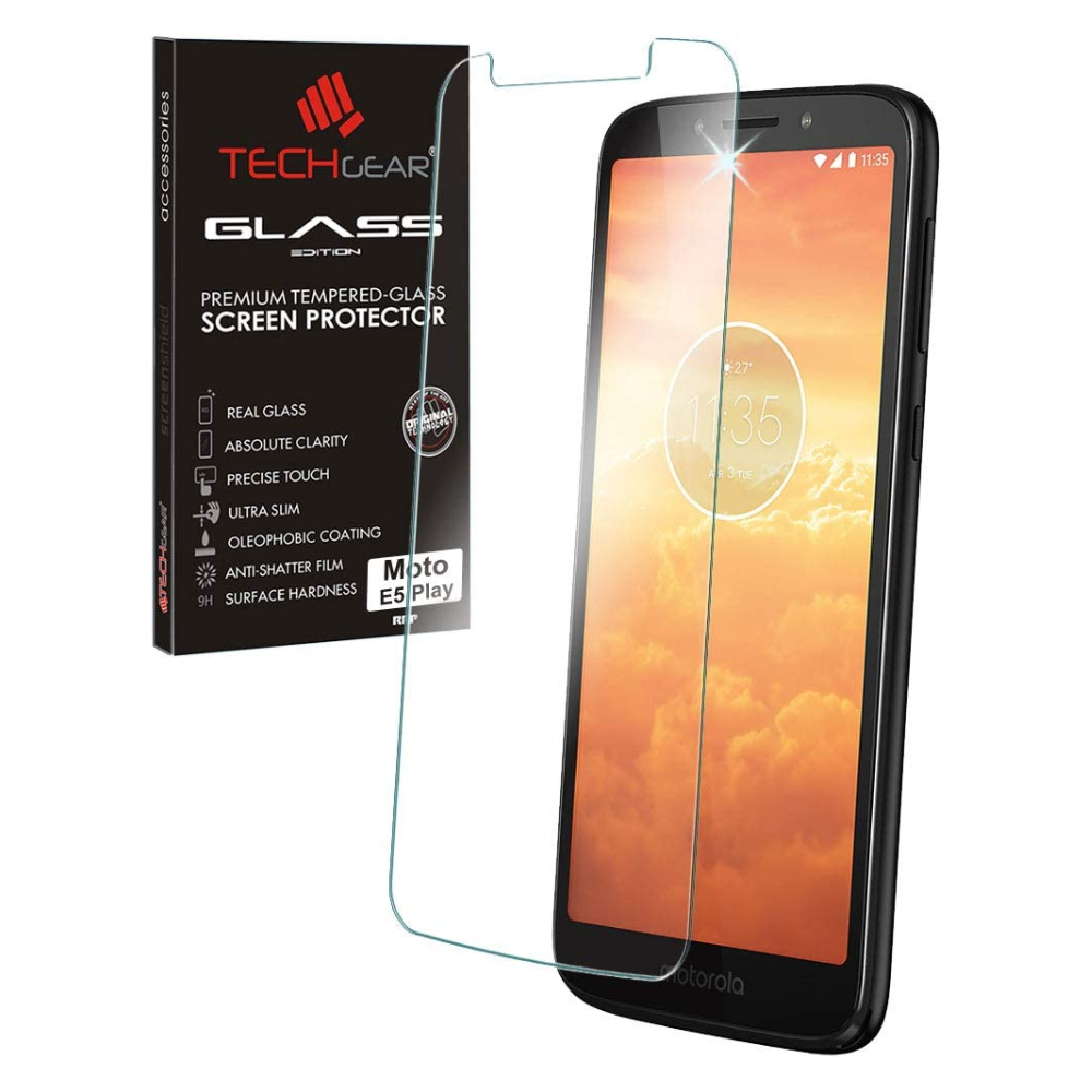 TECHGEAR Moto E5 Play GLASS Edition, Genuine Tempered Glass Screen Protector Compatible with UK Motorola Moto E5 Play (5.3")
