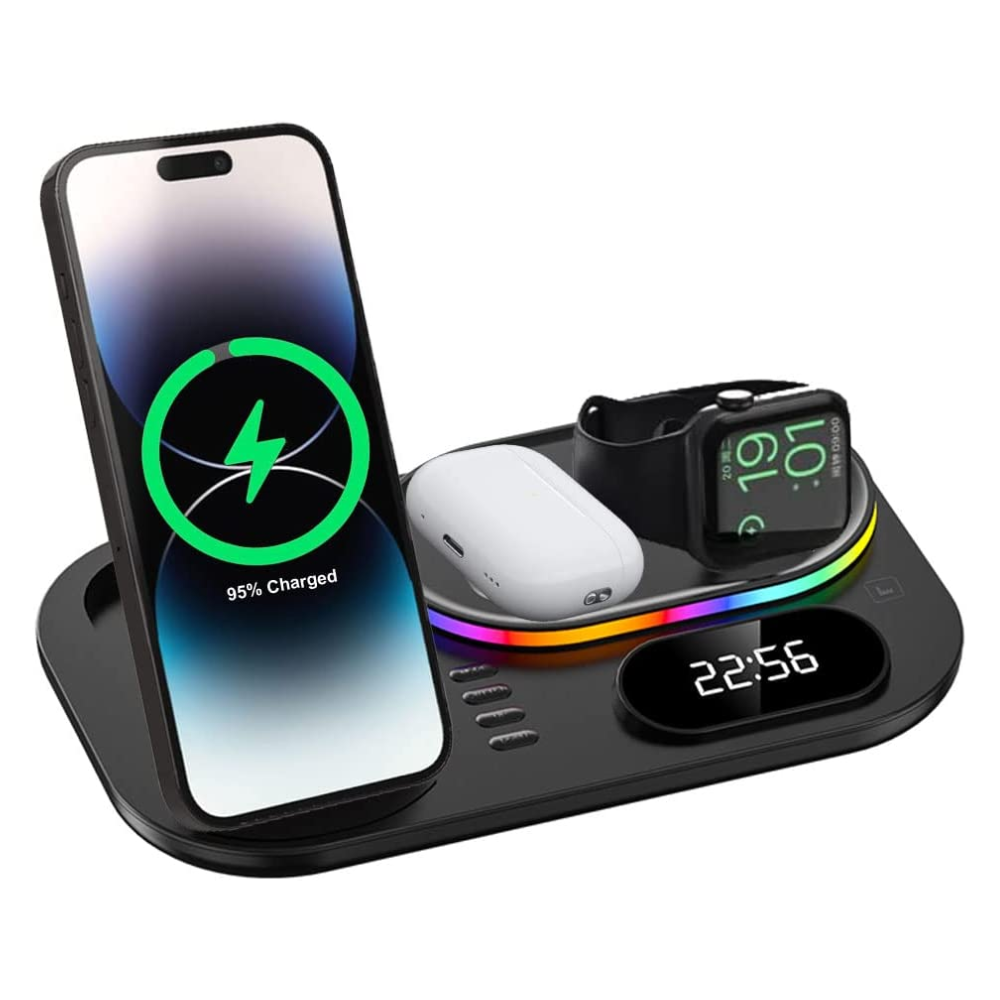 4 in1 Wireless Charging Station Clock & Light, 30W Fast Wireless Charging Stand