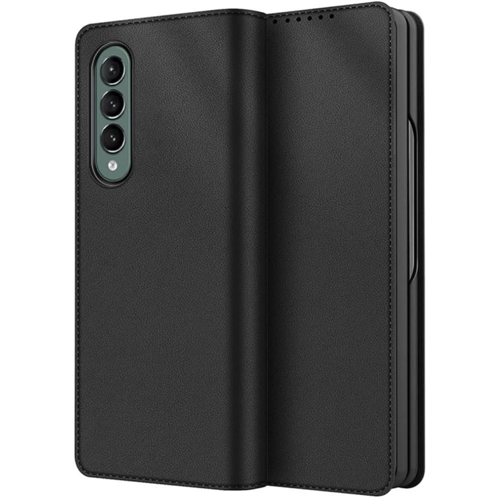 Galaxy Z Fold 5 Leather Wallet Case, Detachable Magnetic 2in1 Case with Screen Frame, Card Wallet & Stand - Black PU Leather for Samsung Z Fold 5