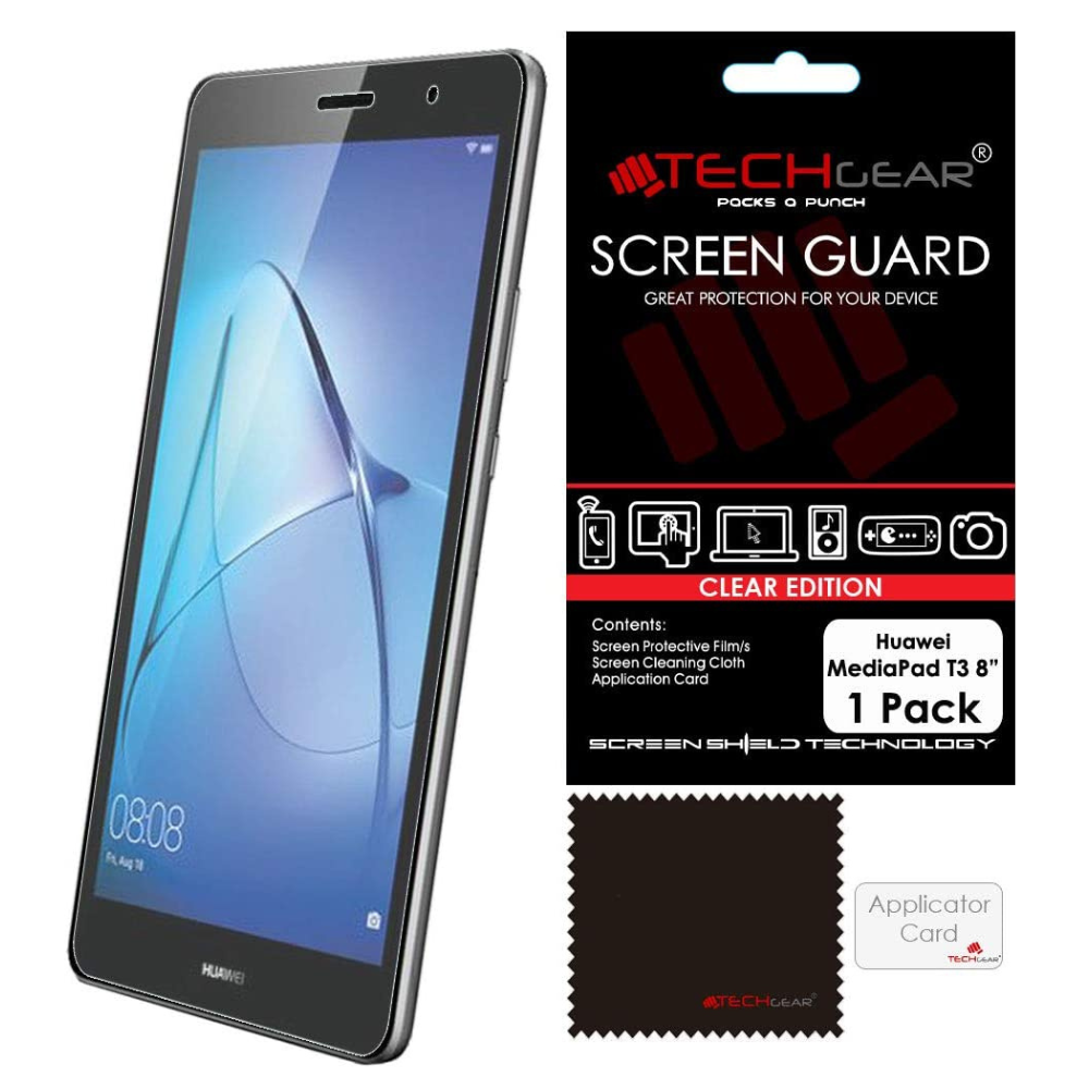 TECHGEAR Screen Protector fit Huawei MediaPad T3 8" - Ultra Clear Screen Protector with Screen Cleaning Cloth & Application Card
