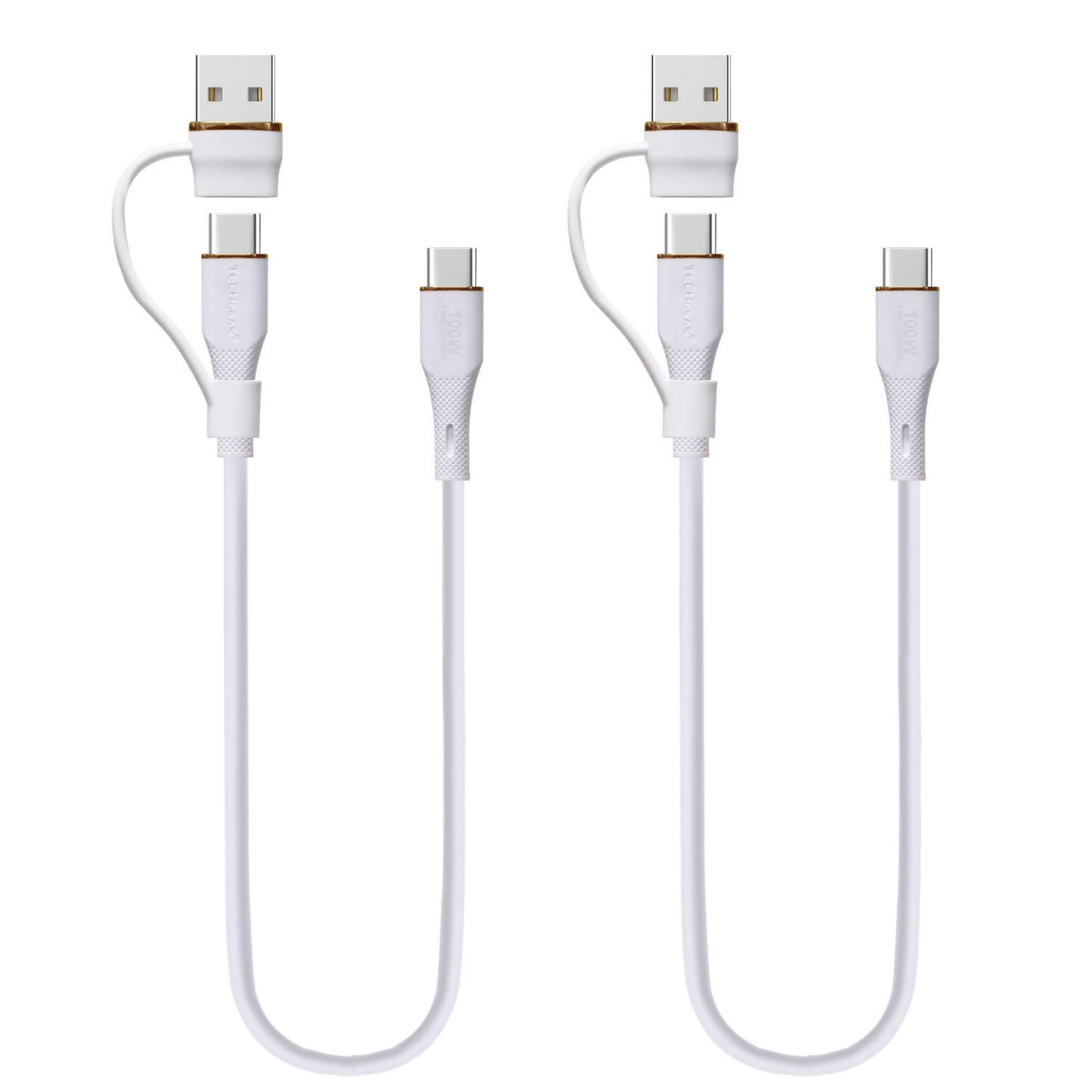TECHGEAR 2-in-1 100 W USB-A/C to USB-C Soft Silicone Fast Charging Cable – Tangle-Free, PD 3.0/QC 4.0, E-Marker – Black | Red | White – 30 cm | 1 m | 2 m | 3 m | 2 Pack | 3 Pack