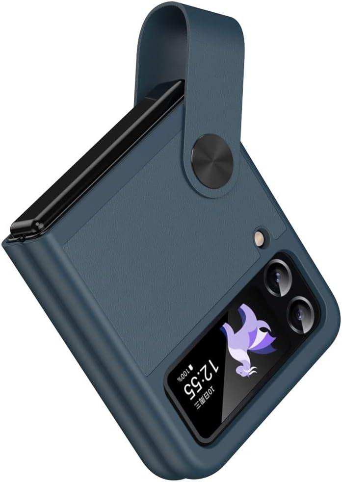 Samsung Galaxy Z Flip 4 / Flip 3 Case, Z Flip 4/3 Leather Case with Leather Finger Holder, Hard PC Shockproof Protective Bumper Case