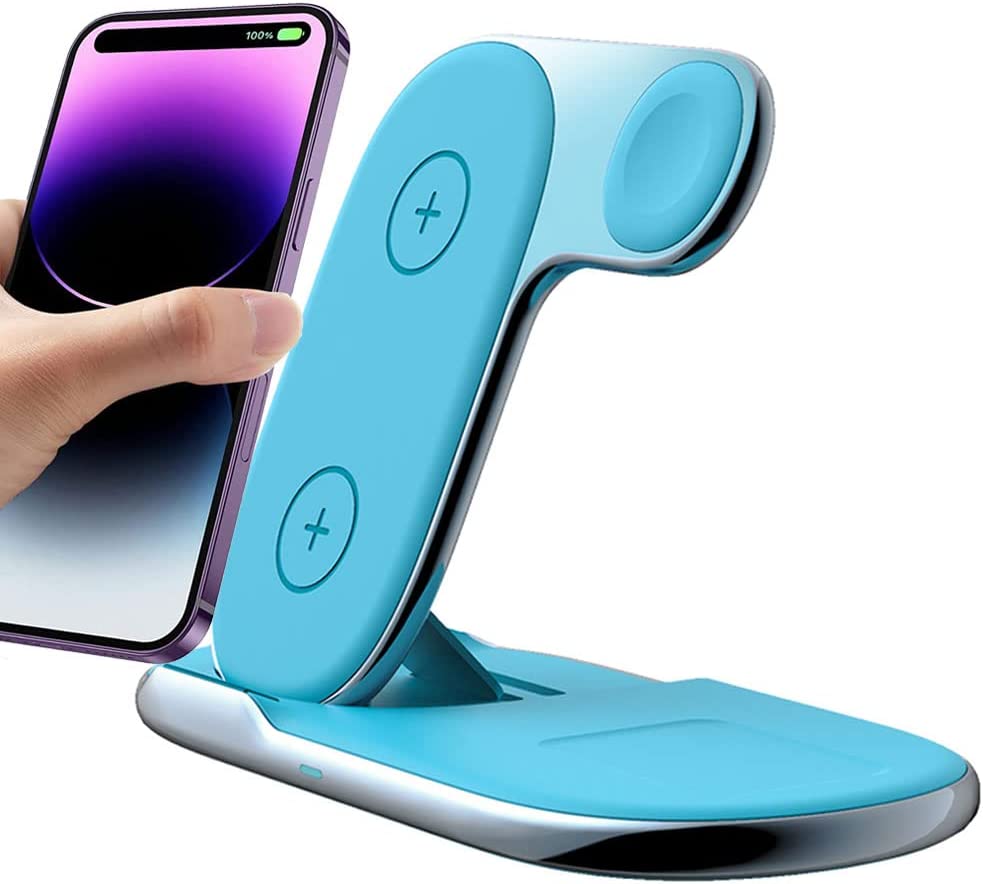 3 in1 Wireless Travel Charger Station, 15W Fast Wireless Folding Charging Dock Stand