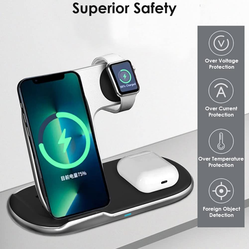 3 in1 Wireless Travel Charger Station, 15W Fast Wireless Folding Charging Dock Stand