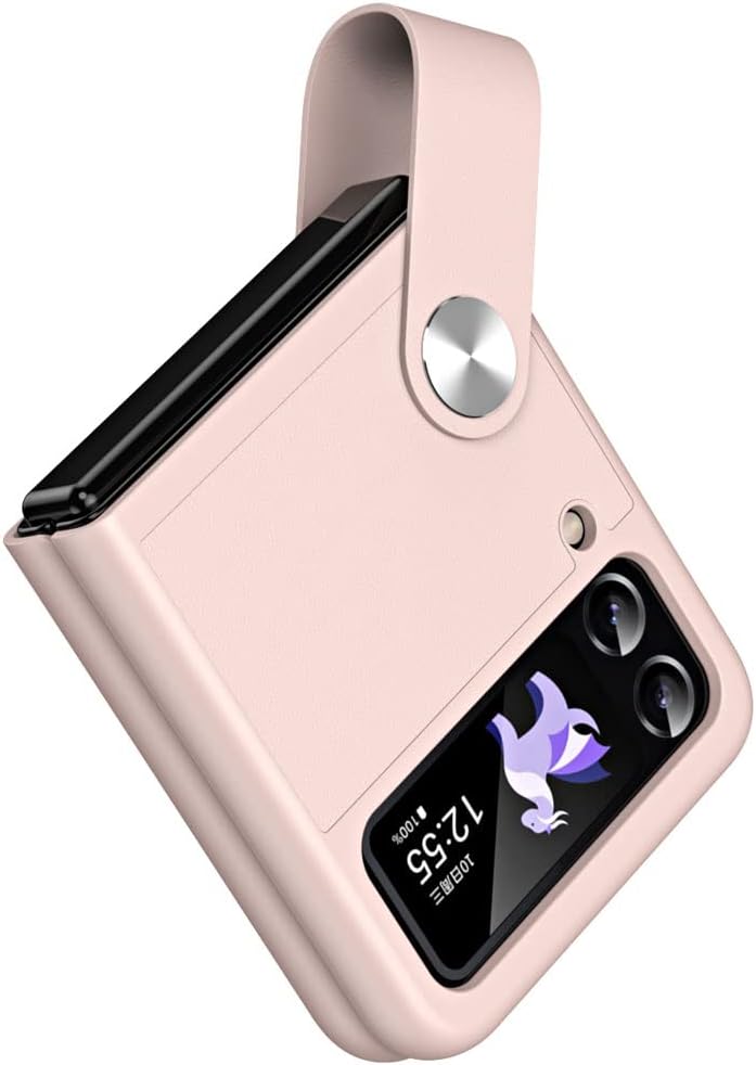 Samsung Galaxy Z Flip 4 / Flip 3 Case, Z Flip 4/3 Leather Case with Leather Finger Holder, Hard PC Shockproof Protective Bumper Case