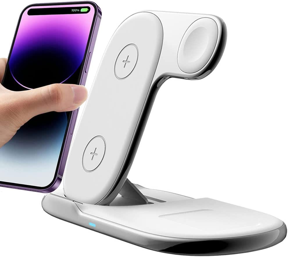 3 in1 Wireless Travel Charger Station, 15W Fast Wireless Folding Charging Dock Stand