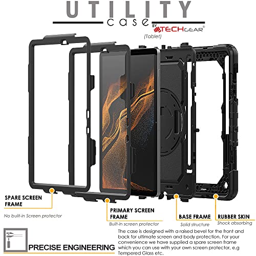 TECHGEAR UTILITY Case for Samsung Galaxy Tab S8 11" (SM-X700 / SM-X706) & Tab S7 11" (SM-T870 / SM-T875) Tough Rugged Heavy Duty Armour Case with 360 Rotating Stand, Hand Strap & Shoulder Strap
