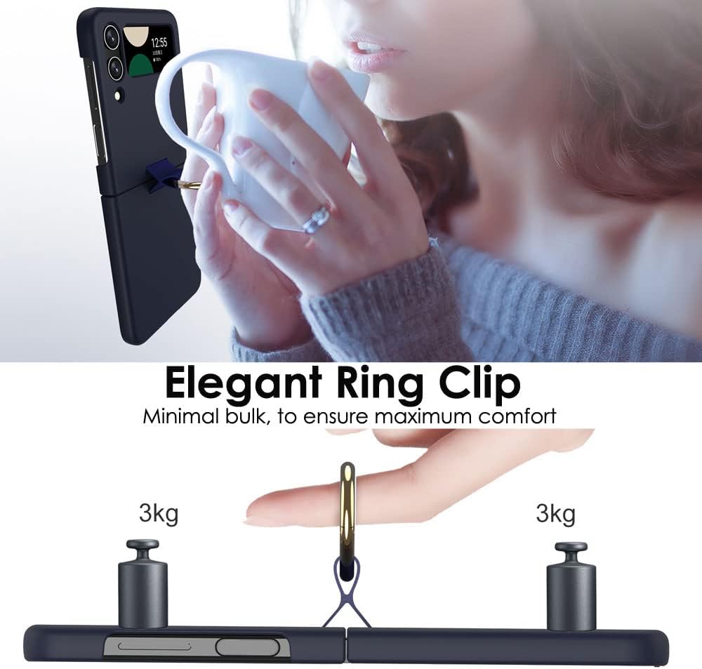 Samsung Galaxy Z Flip 4 Ring Case, Z Flip 4 Case with Stylish Ring Holder / Clip / Stand, Slim Fit, Hard PC Shockproof Matte Case