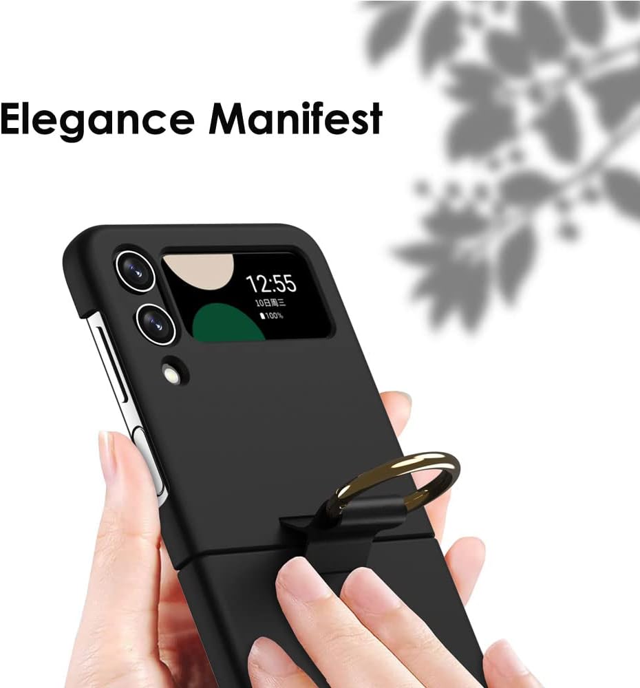 Samsung Galaxy Z Flip 4 Ring Case, Z Flip 4 Case with Stylish Ring Holder / Clip / Stand, Slim Fit, Hard PC Shockproof Matte Case
